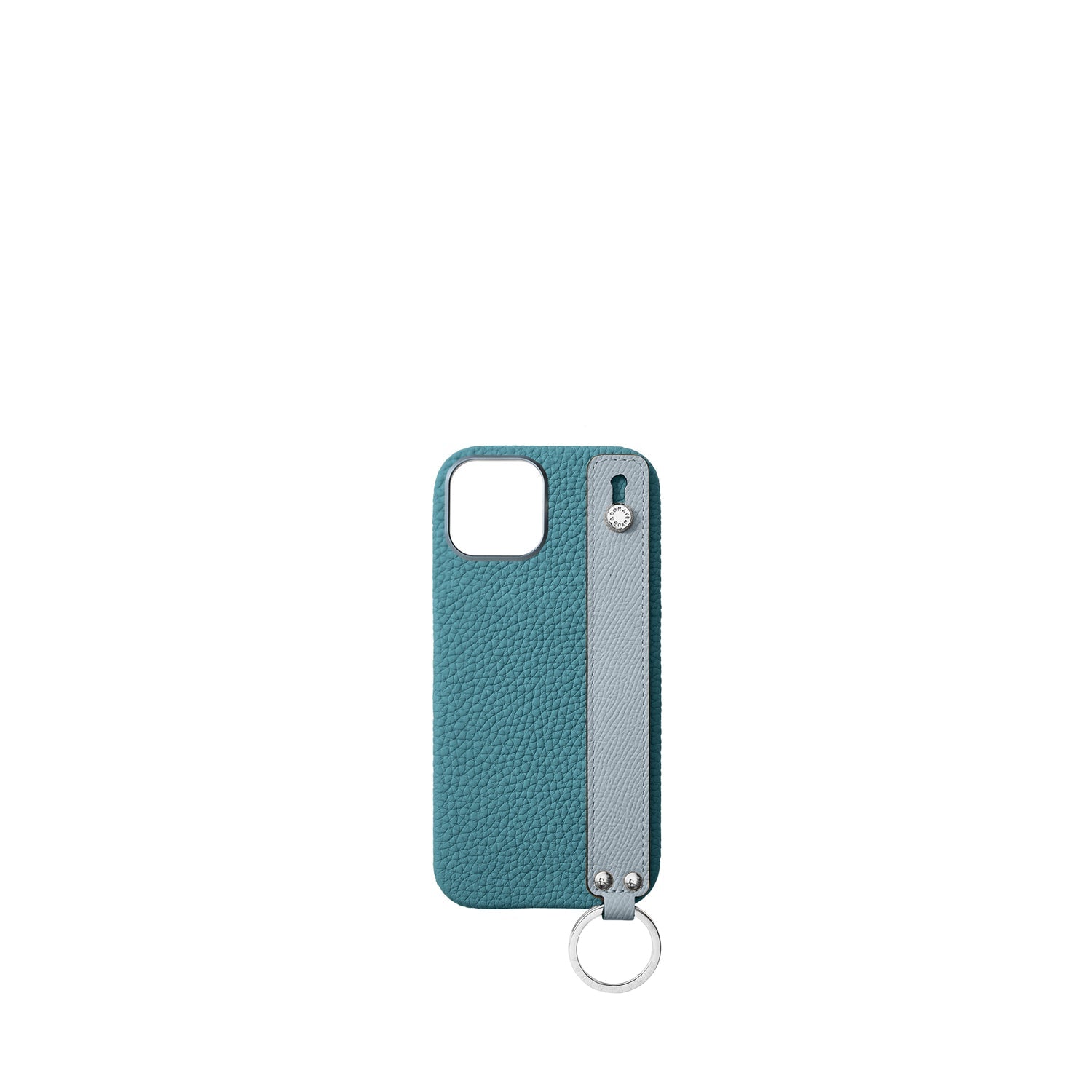 iPhone 17 Back Cover Case with Handle Shrink Leather (Blue Cyan × Blue Lin - Silver)