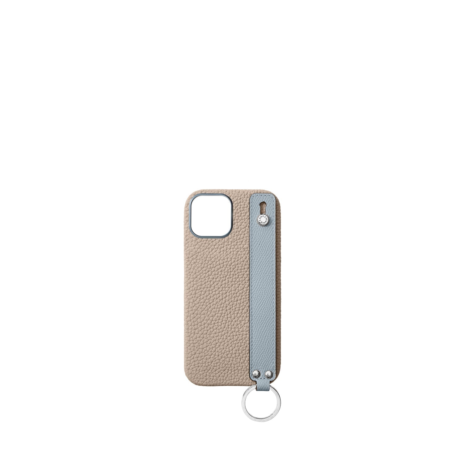 iPhone 17 Back Cover Case with Handle Shrink Leather (Greige × Blue Lin - Silver)