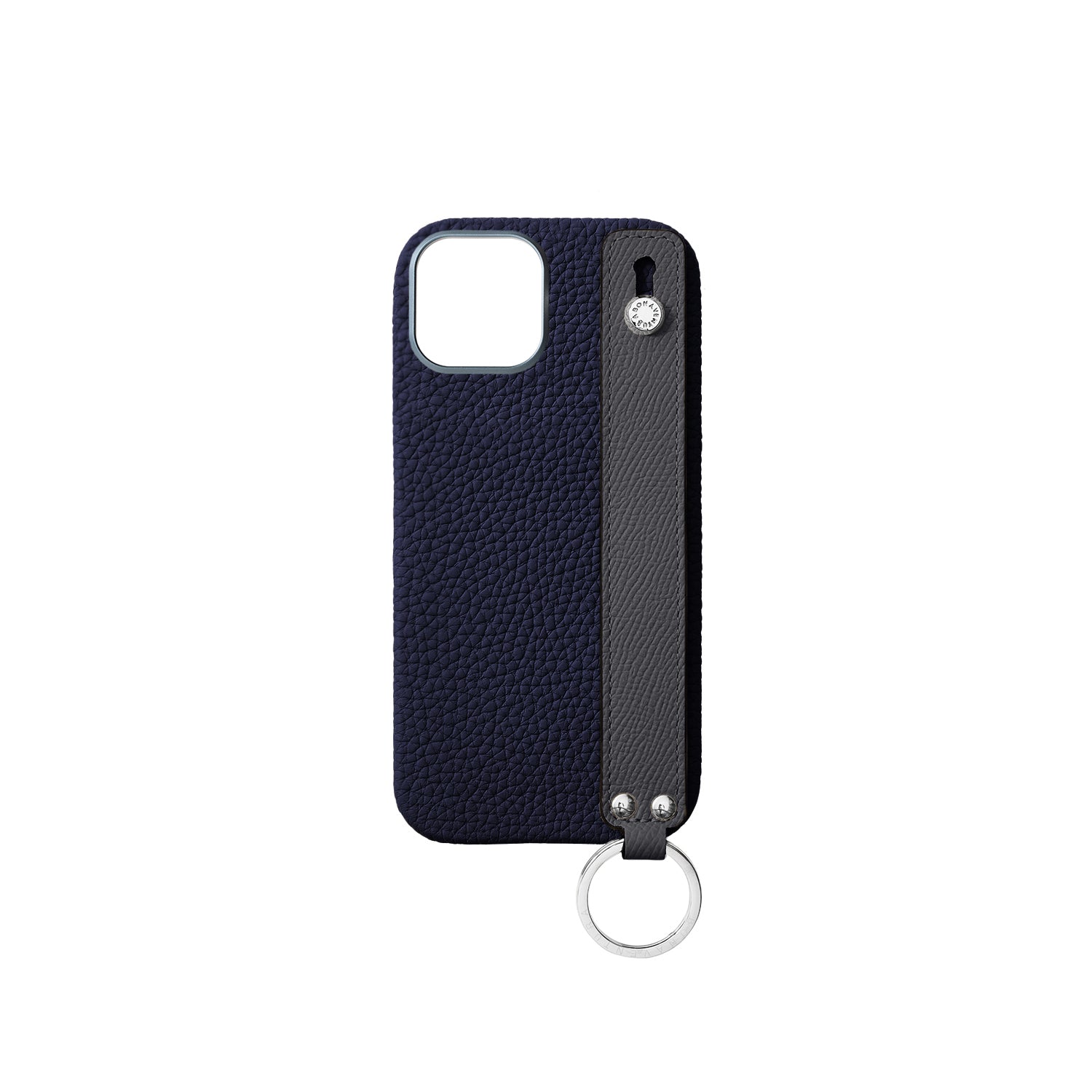 iPhone 17 Back Cover Case with Handle Shrink Leather (Navy × Charcoal Gray - Silver)