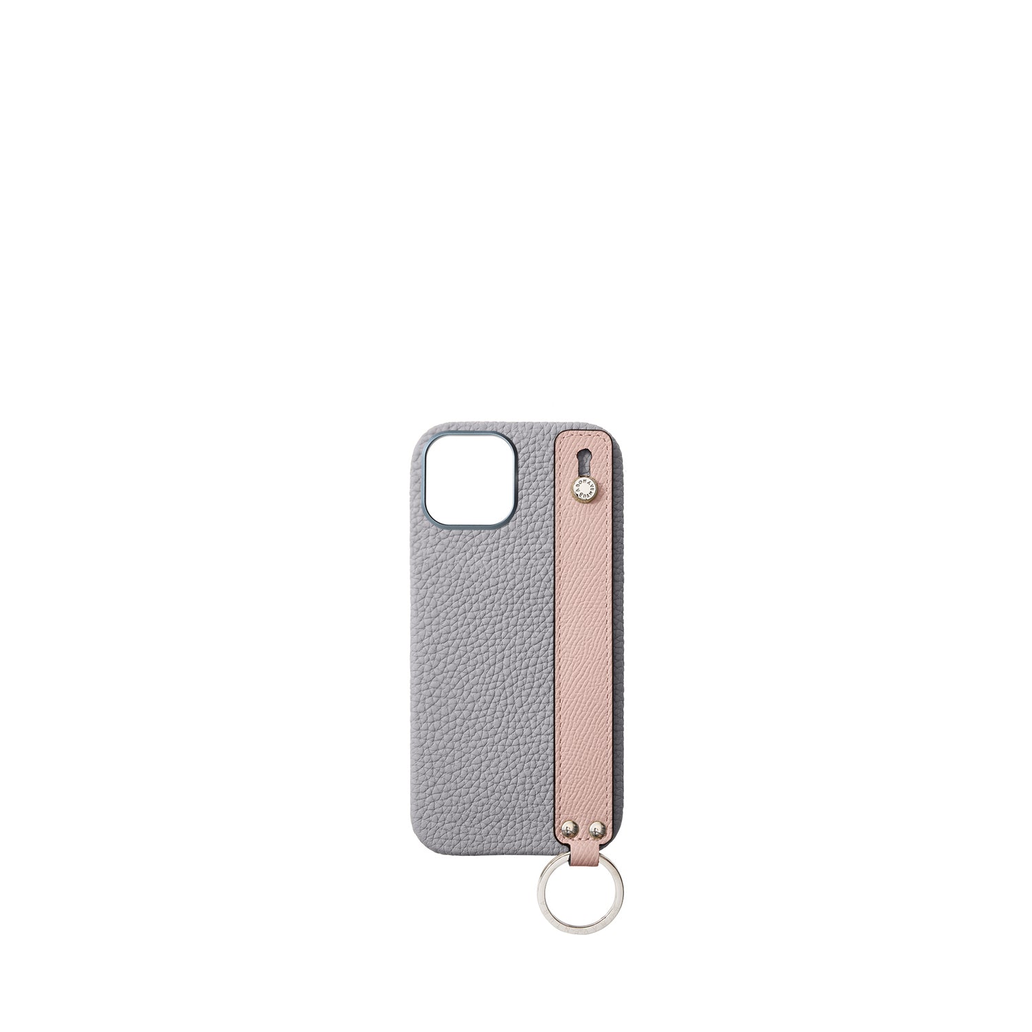 iPhone 17 Back Cover Case with Handle Shrink Leather (True Gray × Shell Pink (Etoupe edge paint) - Silver)