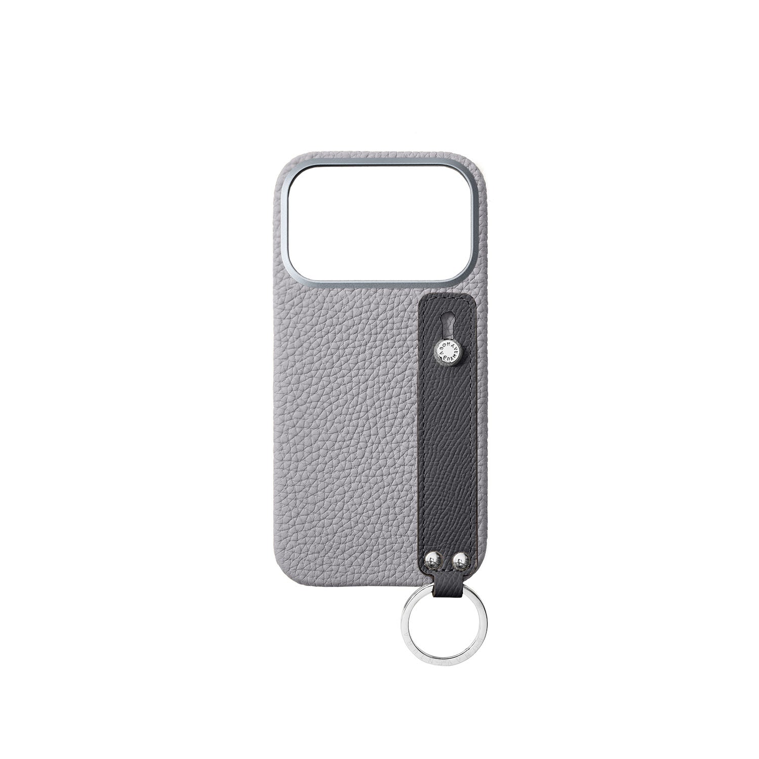 iPhone 17 Pro Back Cover Case with Handle Shrink Leather (True Gray × Charcoal Gray - Silver)