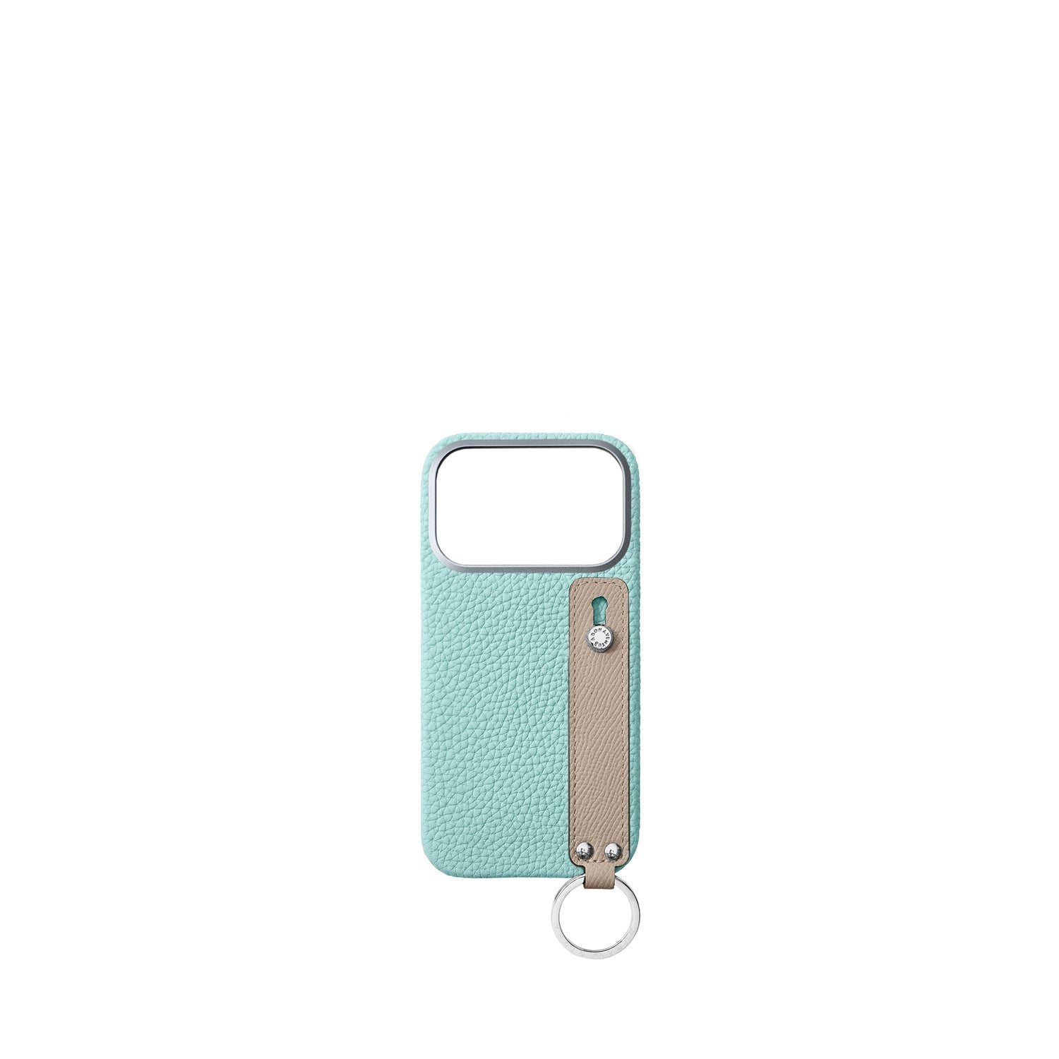 iPhone 17 Pro Back Cover Case with Handle Shrink Leather (Mare Blue × Greige (Etoupe edge paint) - Silver)