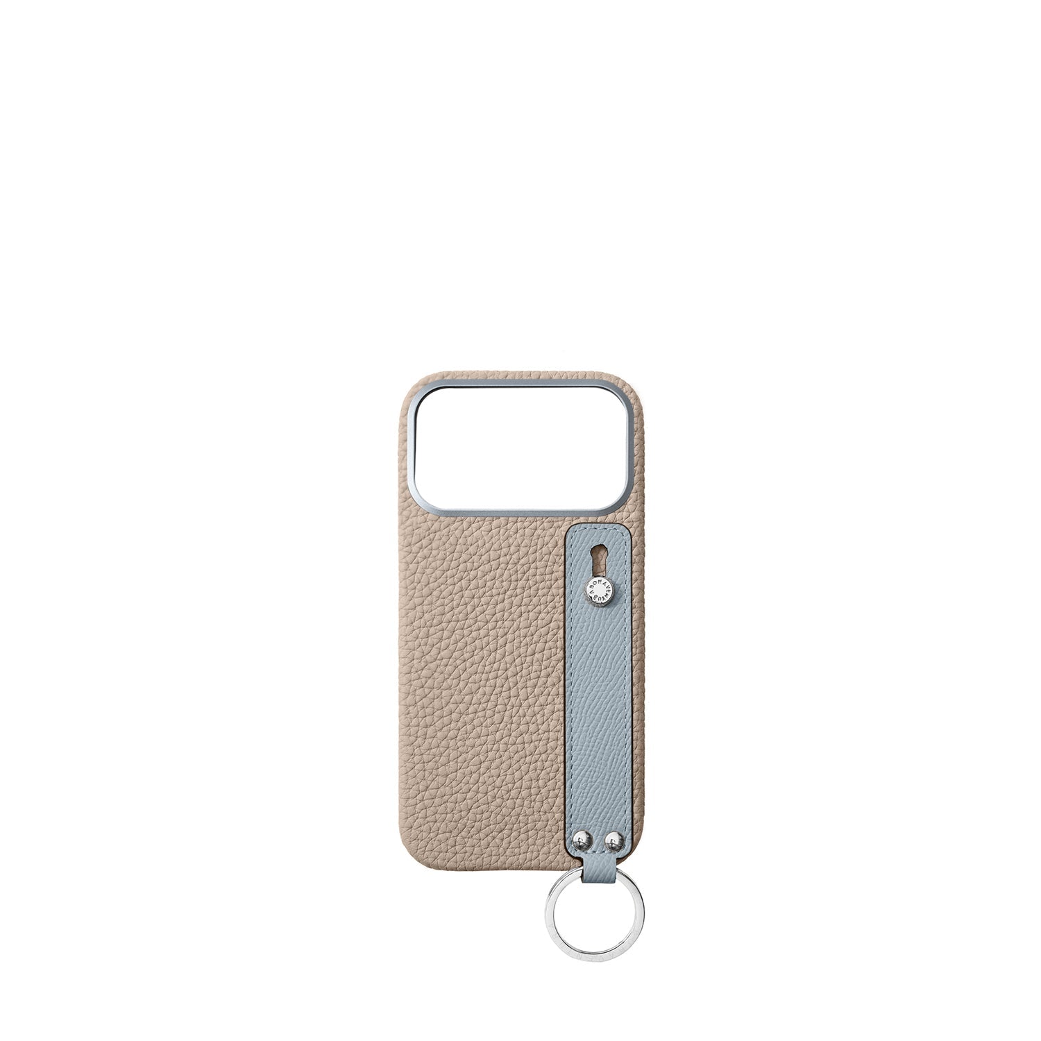 iPhone 17 Pro Max Back Cover Case with Handle Shrink Leather (Greige × Blue Lin - Silver)