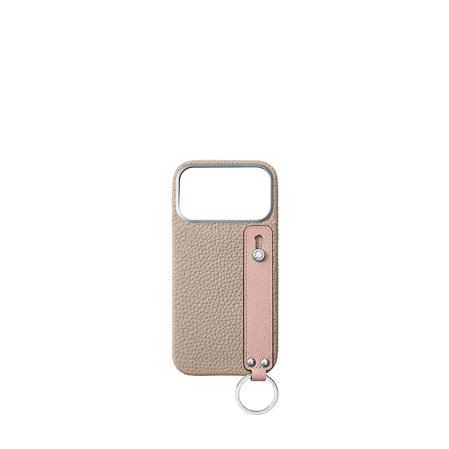 iPhone 17 Pro Max Back Cover Case with Handle Shrink Leather (Greige × Shell Pink - Silver)