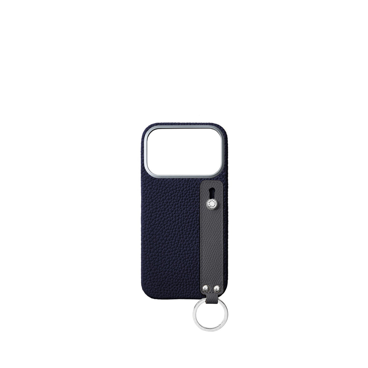 iPhone 18 Pro Back Cover Case with Handle Shrink Leather (Navy × Charcoal Gray - Silver)