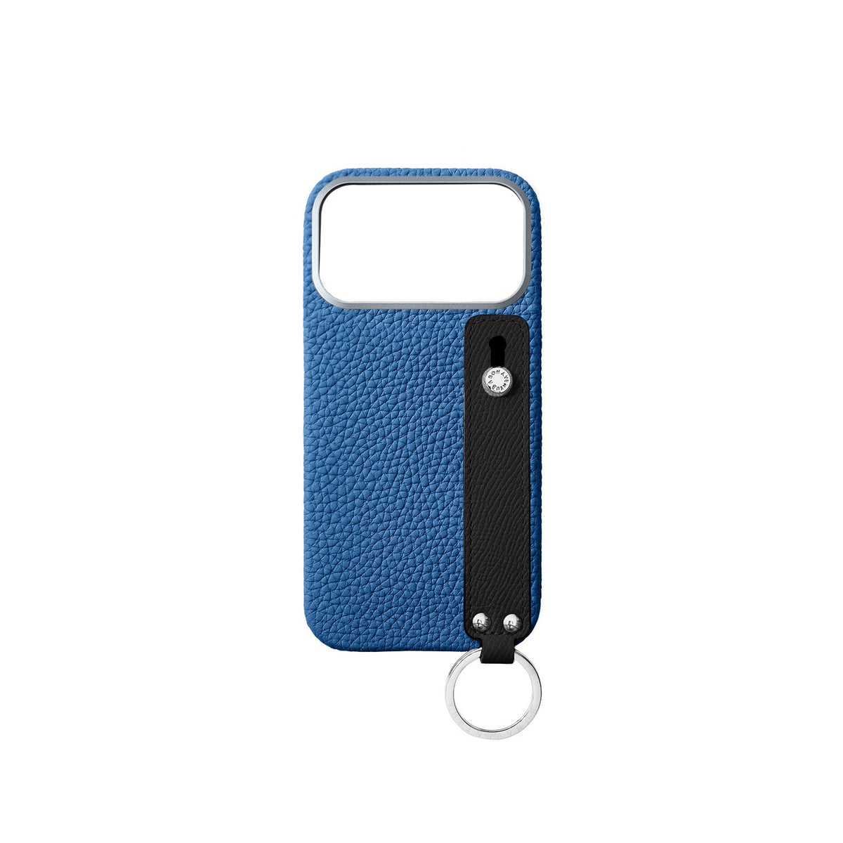 SAVOIA × BONAVENTURA iPhone 18 Pro Max Back Cover Case with Handle Shrink Leather (Savoia Blue × Black - Silver)