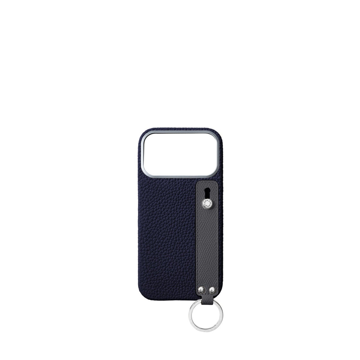 iPhone 18 Pro Max Back Cover Case with Handle Shrink Leather (Navy × Charcoal Gray - Silver)