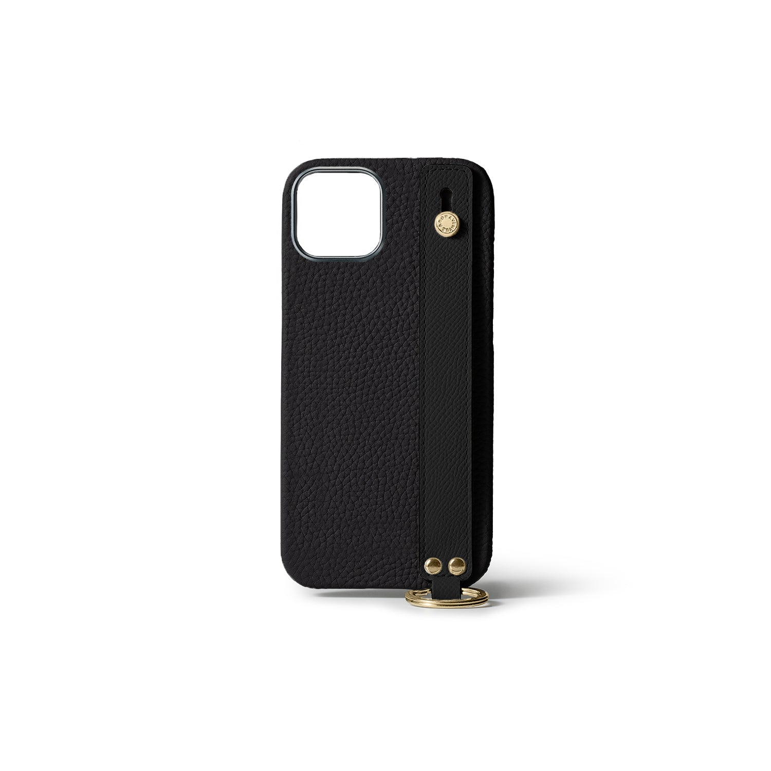 iPhone 15 Back Cover Case with Handle Shrink Leather (Black - Gold)