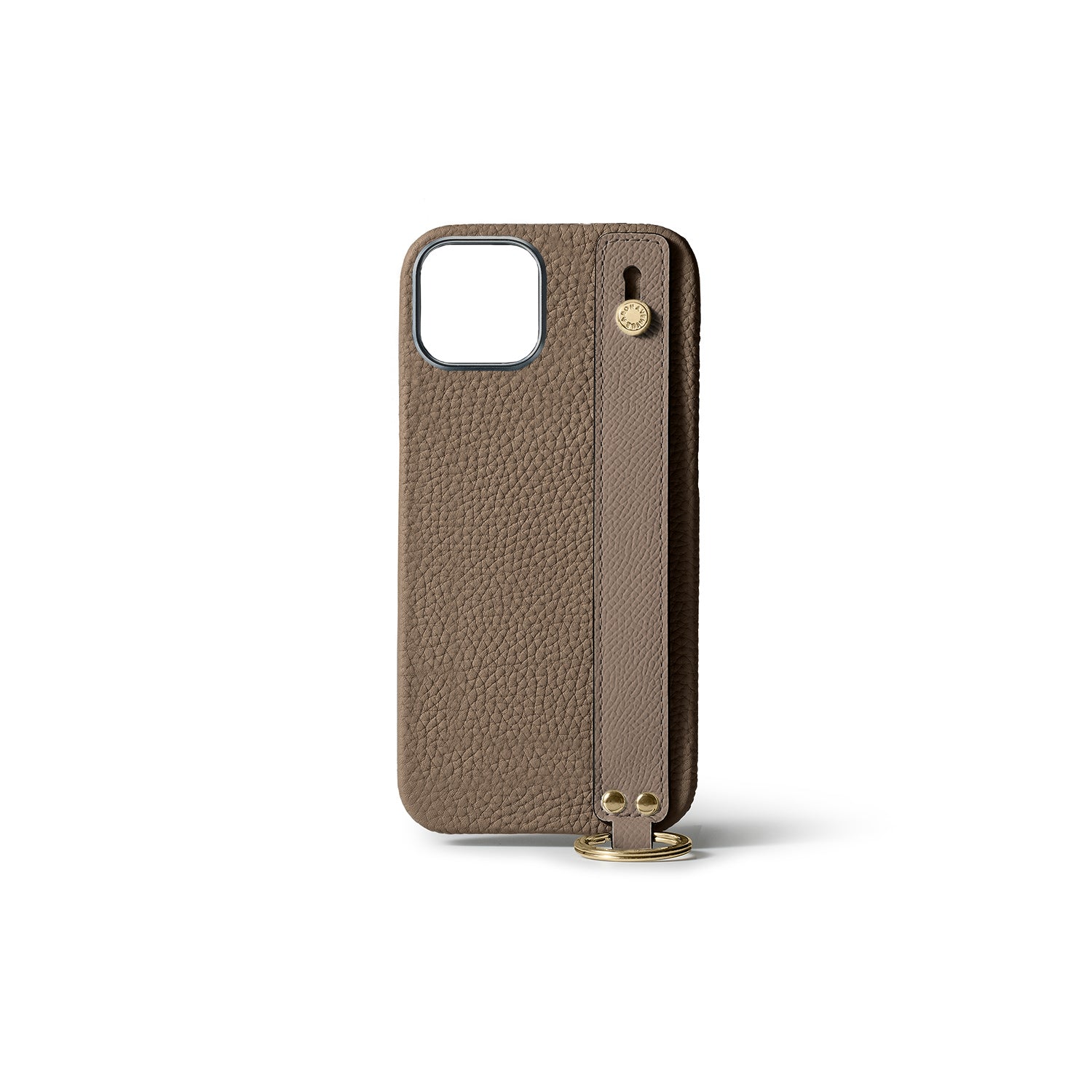 iPhone 15 Back Cover Case with Handle Shrink Leather (Etoupe - Gold)