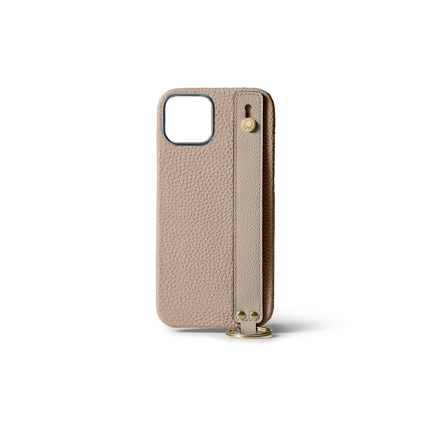 iPhone 15 Back Cover Case with Handle Shrink Leather (Greige - Gold)