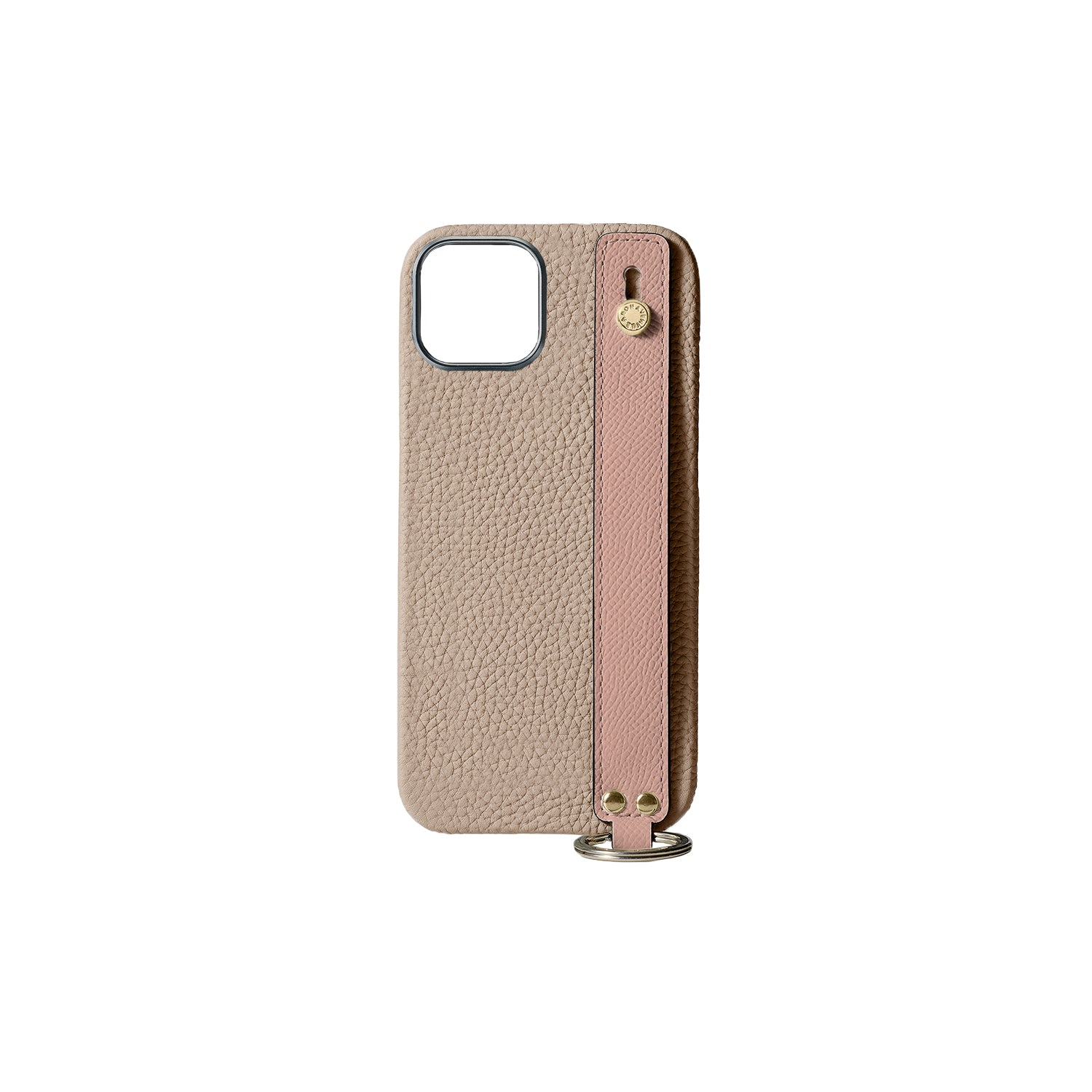 iPhone 15 Back Cover Case with Handle Shrink Leather (Greige × Shell Pink - Gold)