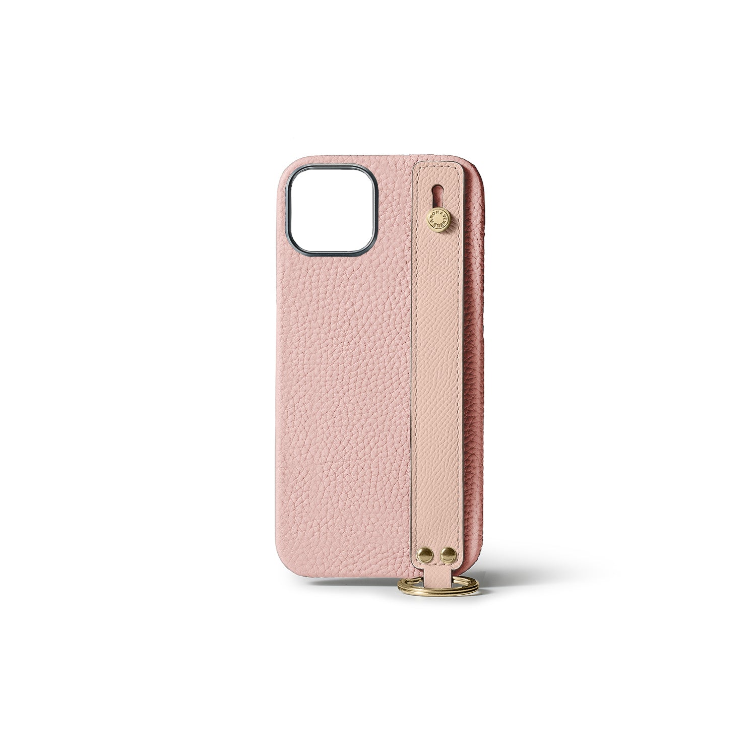 iPhone 15 Back Cover Case with Handle Shrink Leather (Sakura Pink × Shell Pink (Etoupe edge paint) - Gold)