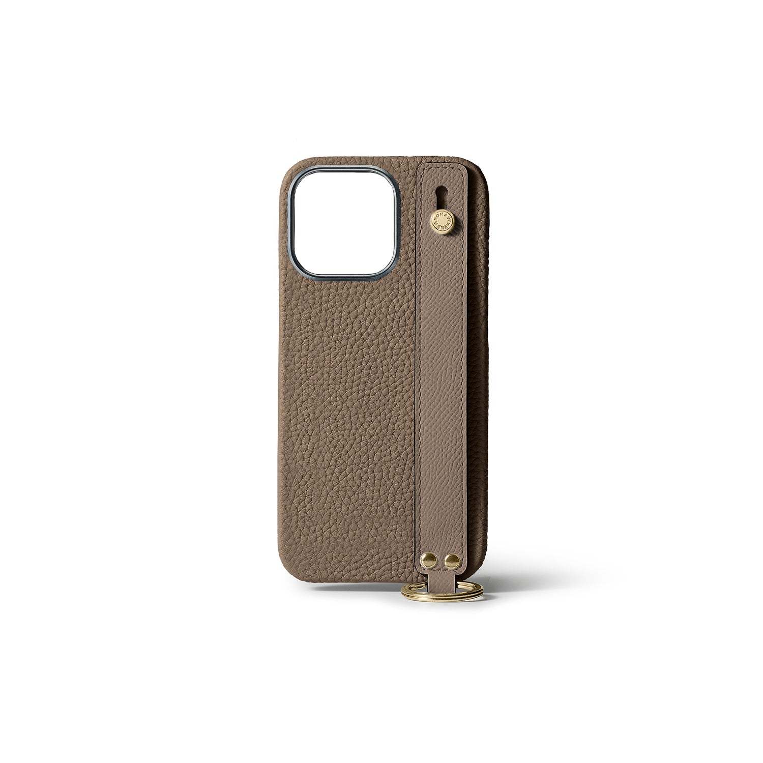 iPhone 15 Pro Back Cover Case with Handle Shrink Leather (Etoupe - Gold)