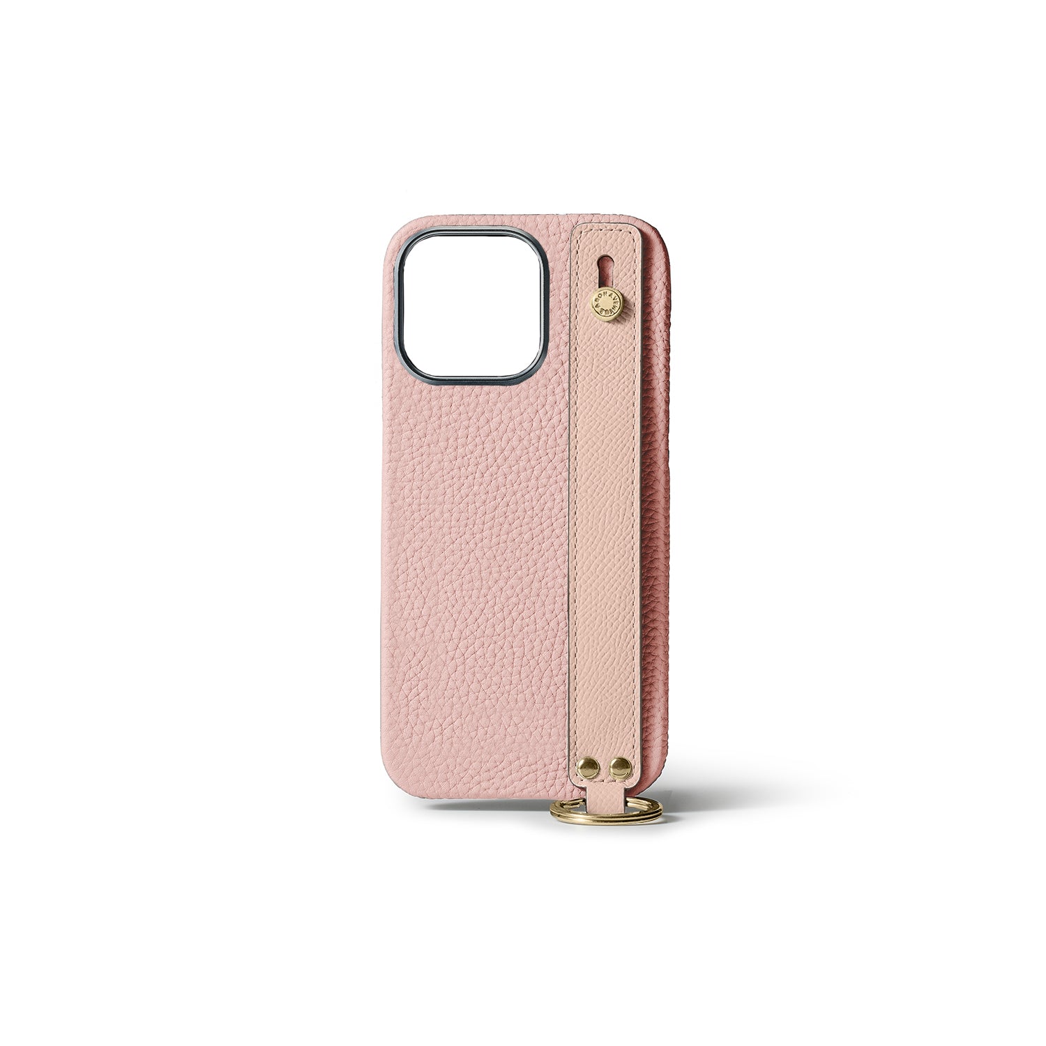 iPhone 15 Pro Back Cover Case with Handle Shrink Leather (Sakura Pink × Shell Pink (Etoupe edge paint) - Gold)