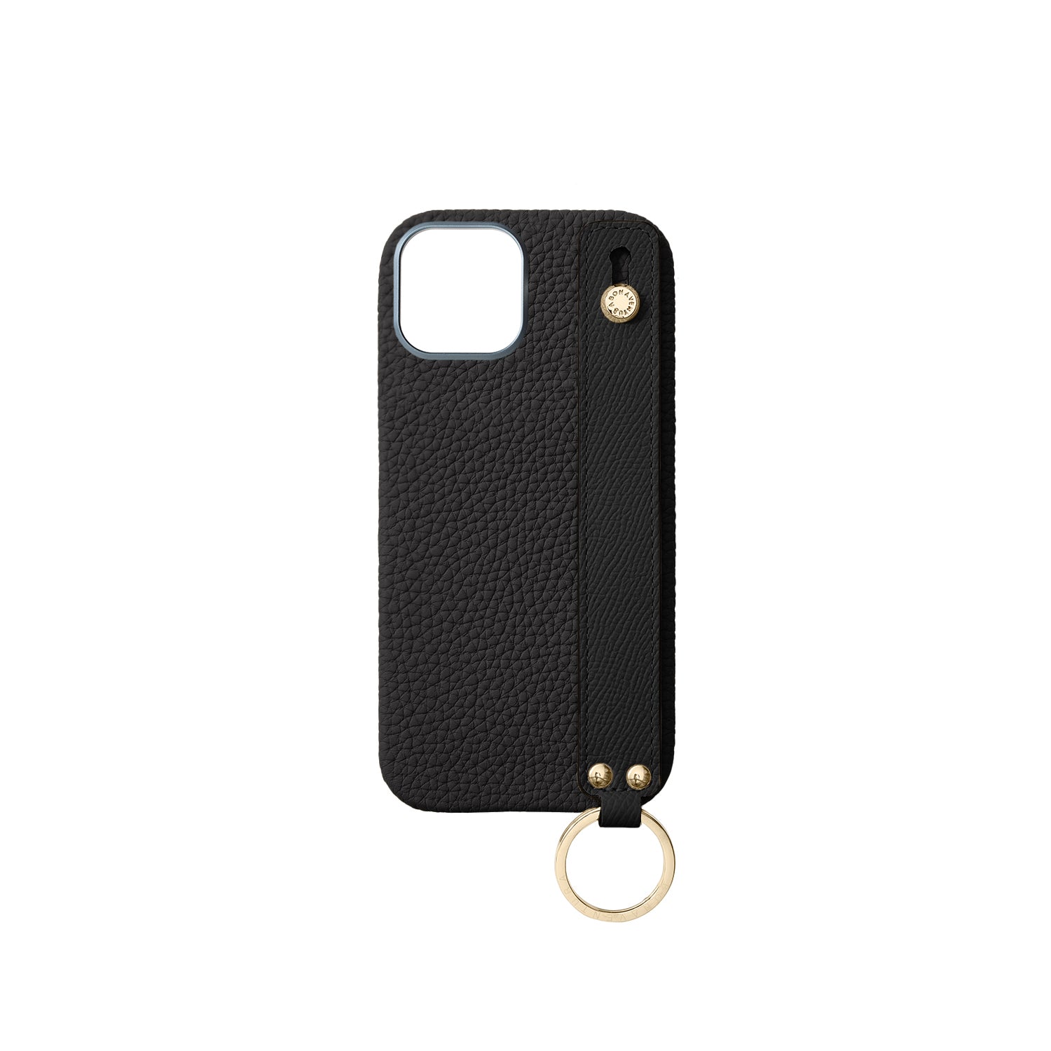iPhone 16 Back Cover Case with Handle Shrink Leather (Black - Gold)