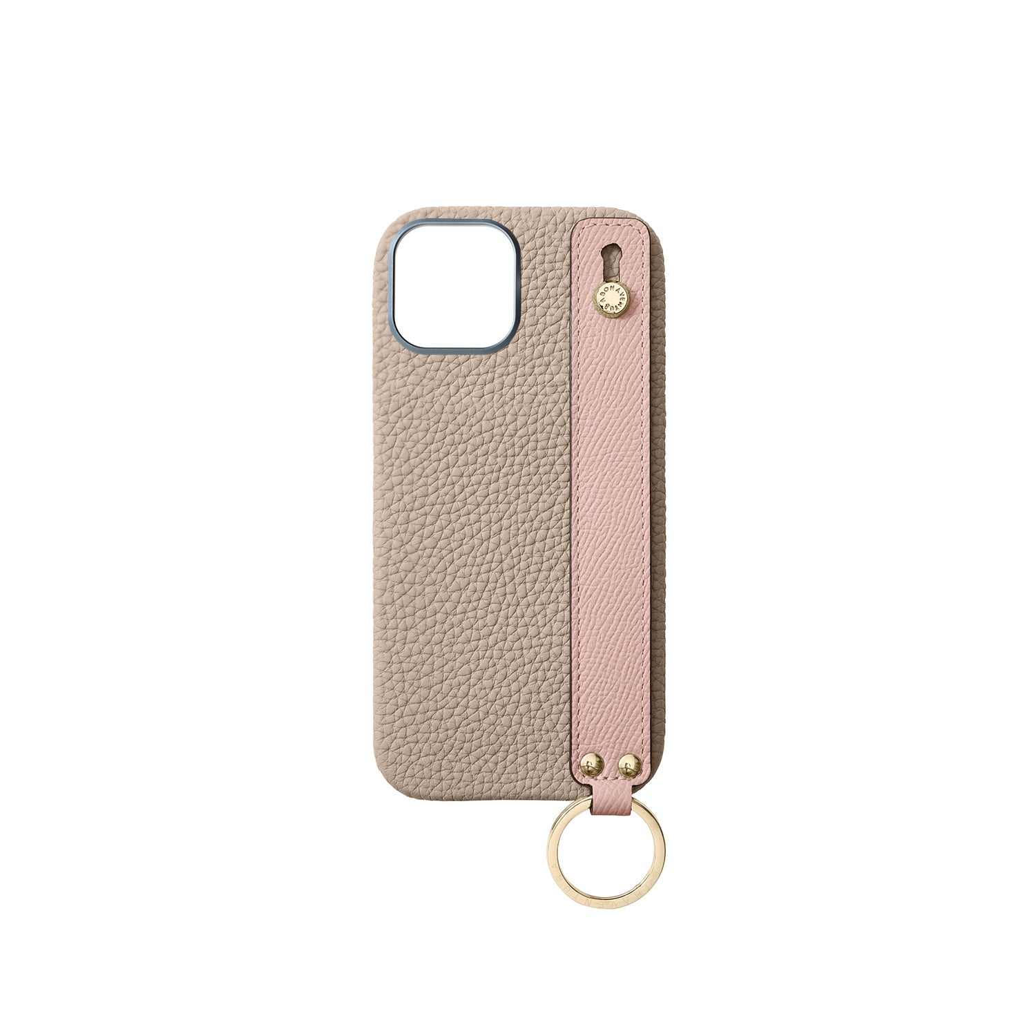 iPhone 16 Back Cover Case with Handle Shrink Leather (Greige × Shell Pink - Gold)