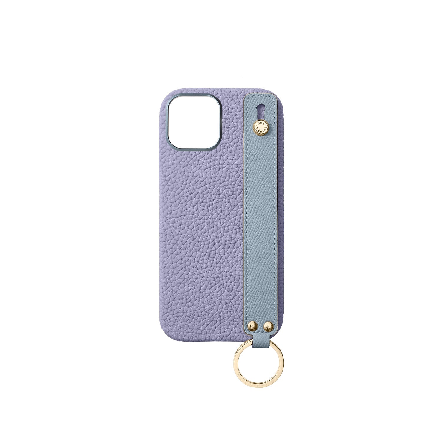 iPhone 16 Back Cover Case with Handle Shrink Leather (Wisteria Purple × Blue Lin (Etoupe edge paint) - Gold)