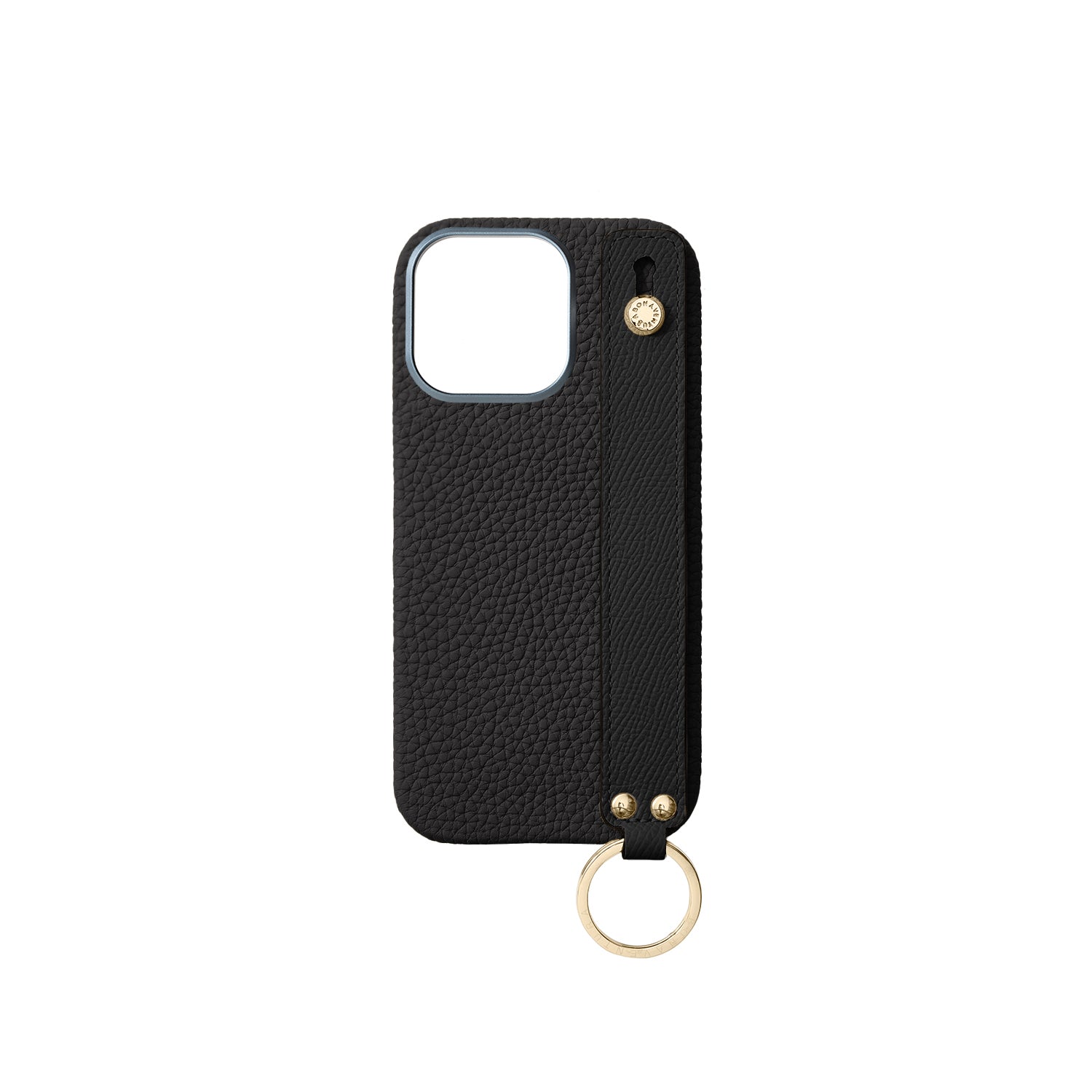 iPhone 16 Pro Back Cover Case with Handle Shrink Leather (Black - Gold)
