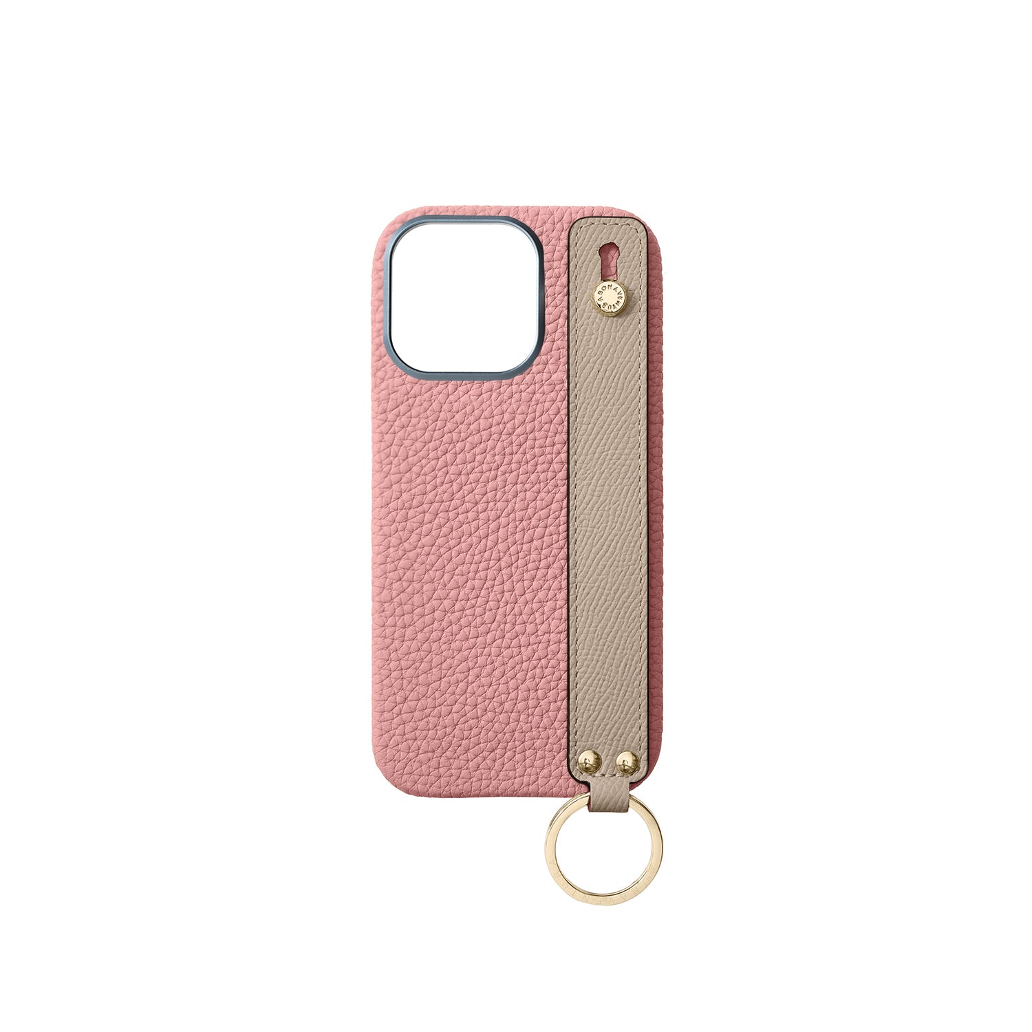 iPhone 16 Pro Back Cover Case with Handle Shrink Leather (Coral Pink × Greige - Gold)