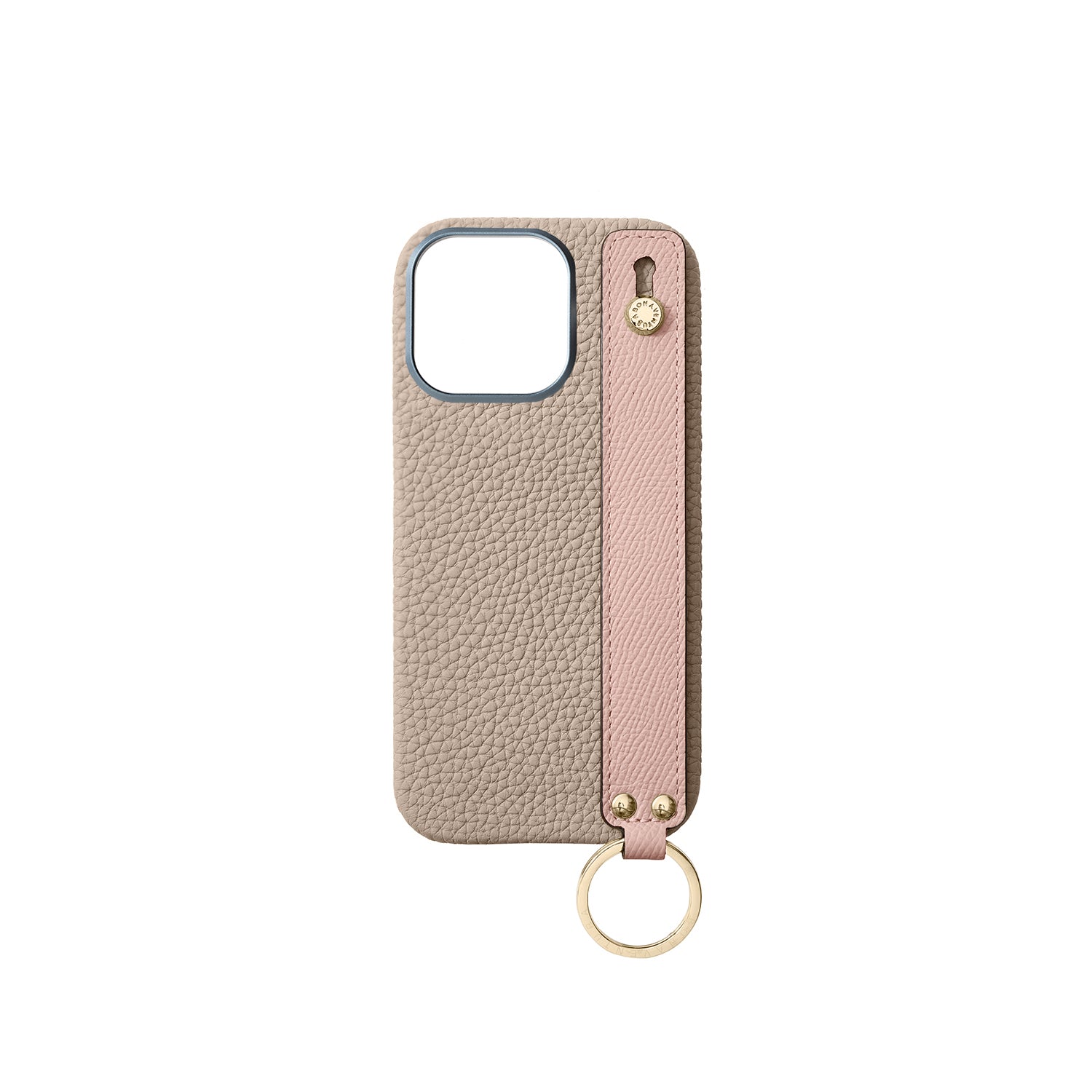 iPhone 16 Pro Back Cover Case with Handle Shrink Leather (Greige × Shell Pink - Gold)