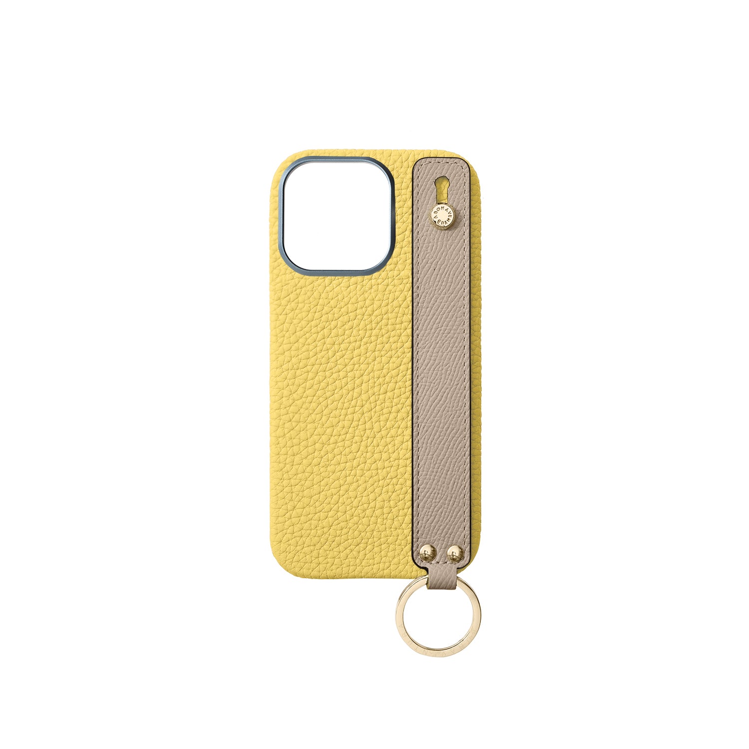iPhone 16 Pro Back Cover Case with Handle Shrink Leather (Yellow × Greige - Gold)