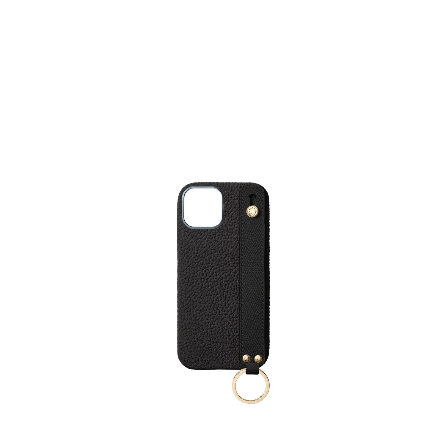 iPhone 17 Back Cover Case with Handle Shrink Leather (Black - Gold)