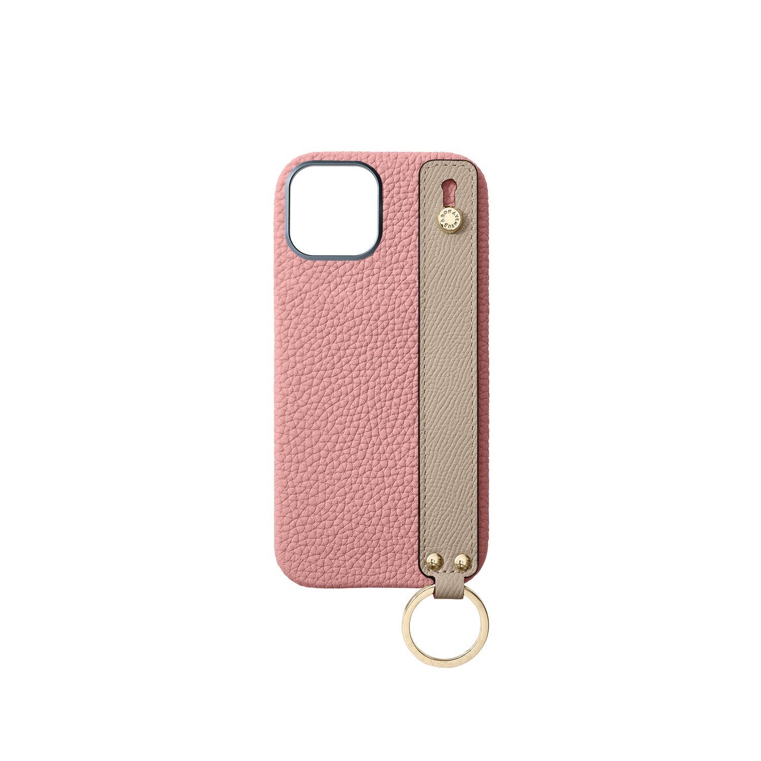 iPhone 17 Back Cover Case with Handle Shrink Leather (Coral Pink × Greige - Gold)