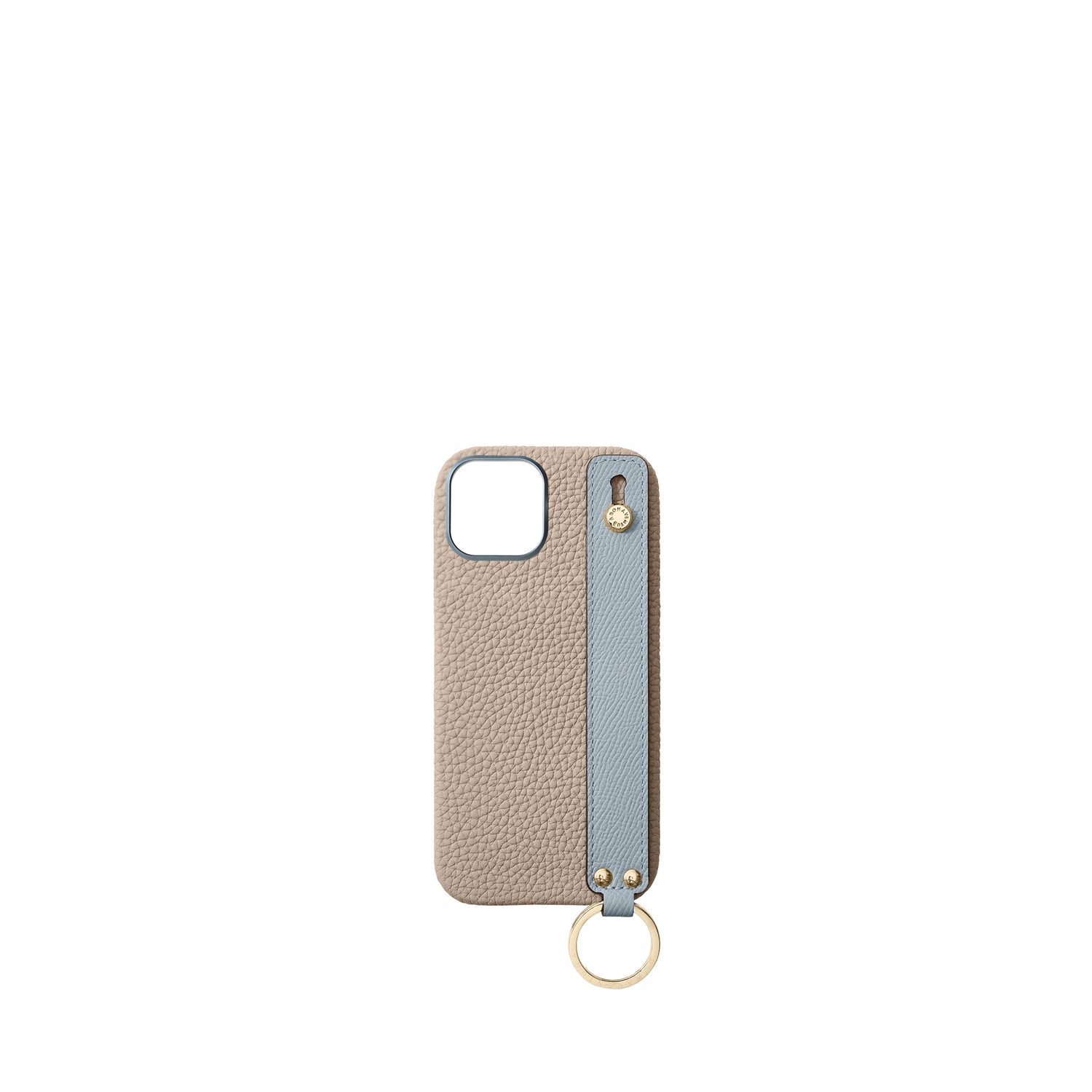 iPhone 17 Back Cover Case with Handle Shrink Leather (Greige × Blue Lin - Gold)