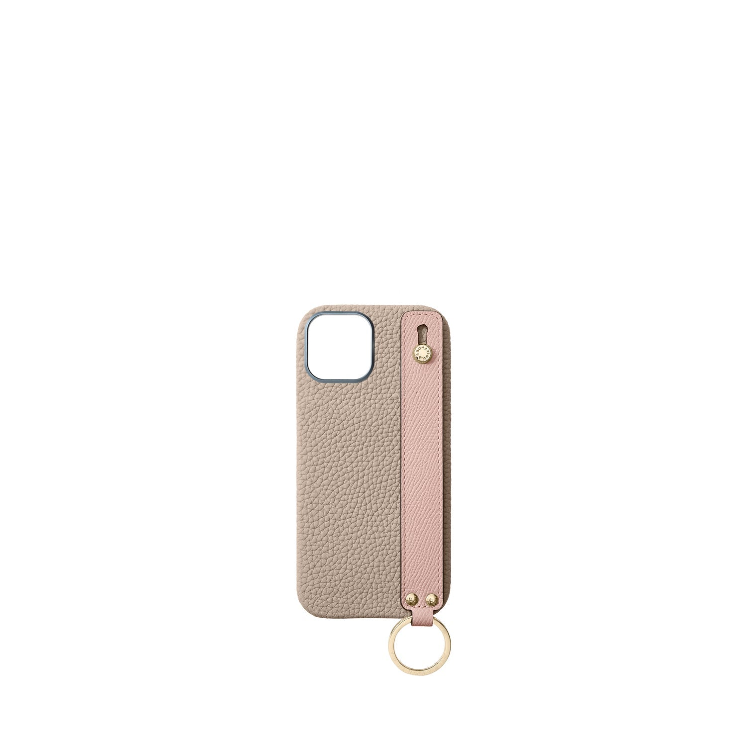 iPhone 17 Back Cover Case with Handle Shrink Leather (Greige × Shell Pink - Gold)