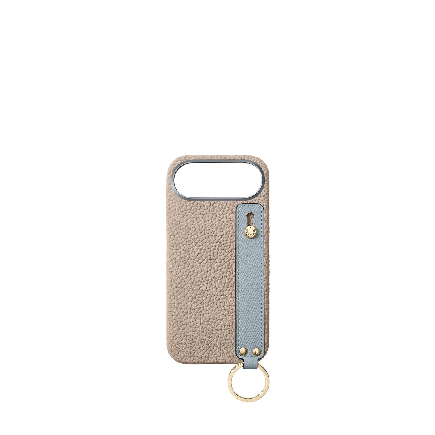 iPhone Air Back Cover Case with Handle Shrink Leather (Greige × Blue Lin - Gold)