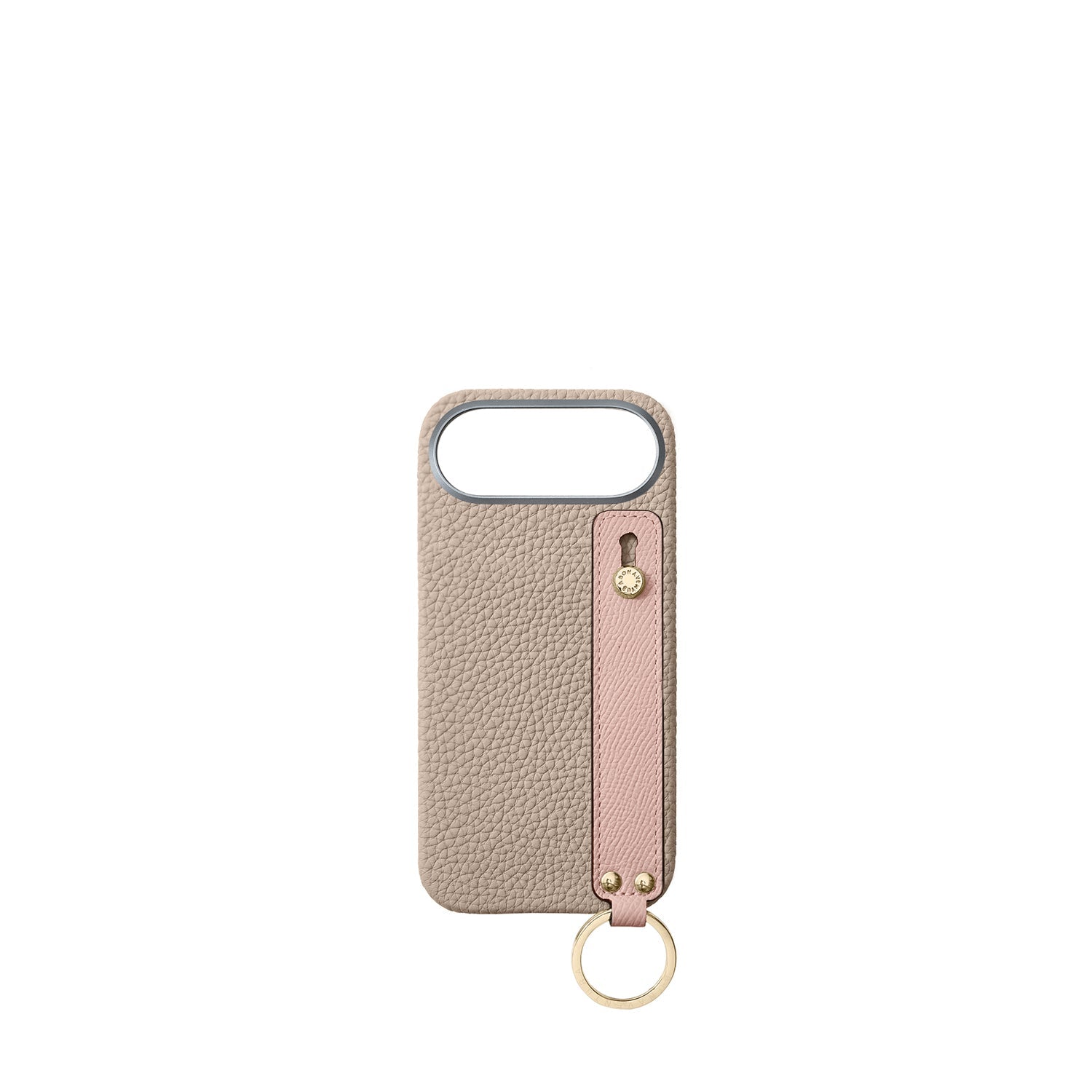 iPhone Air Back Cover Case with Handle Shrink Leather (Greige × Shell Pink - Gold)