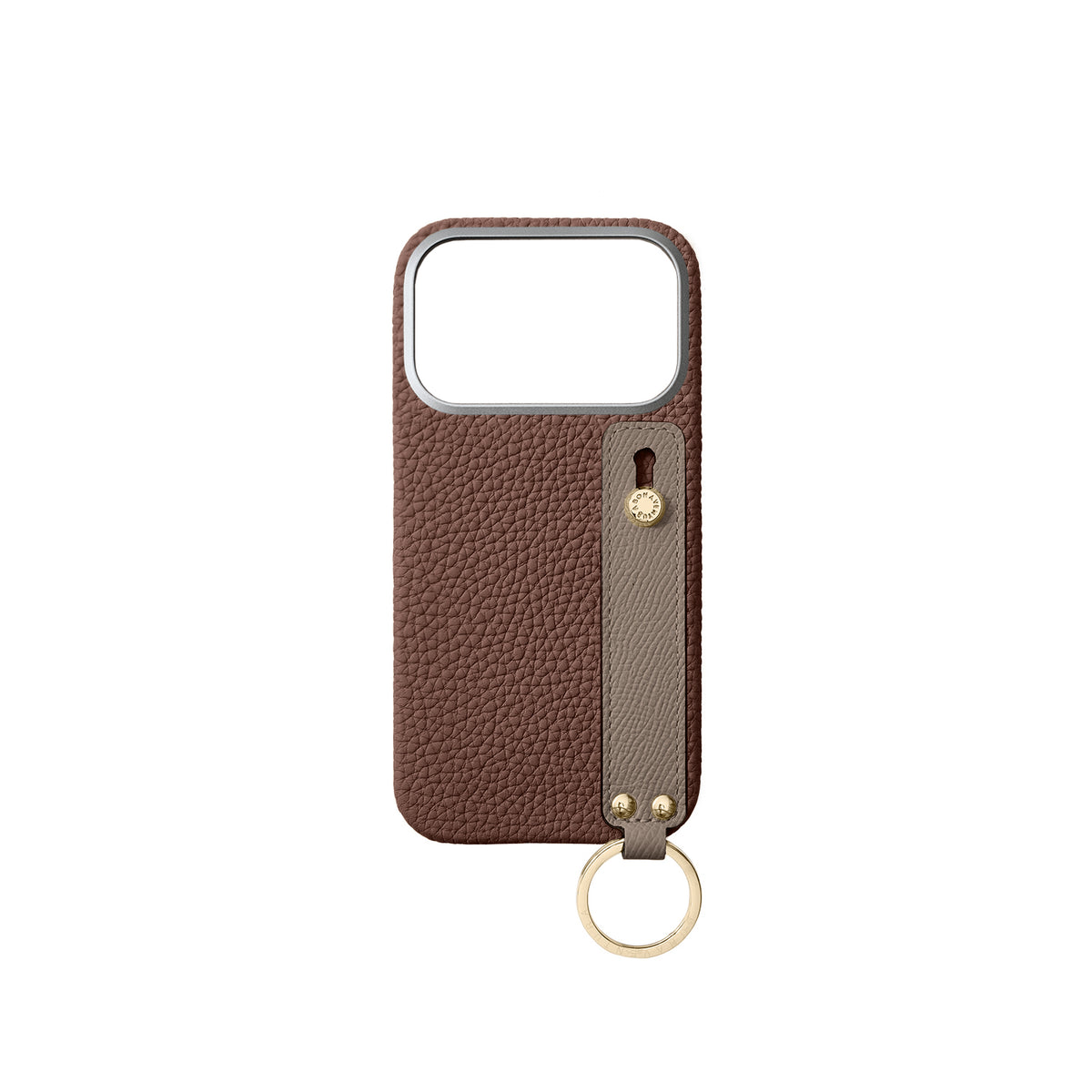 iPhone 17 Pro Back Cover Case with Handle Shrink Leather (Chestnut × Etoupe - Gold)