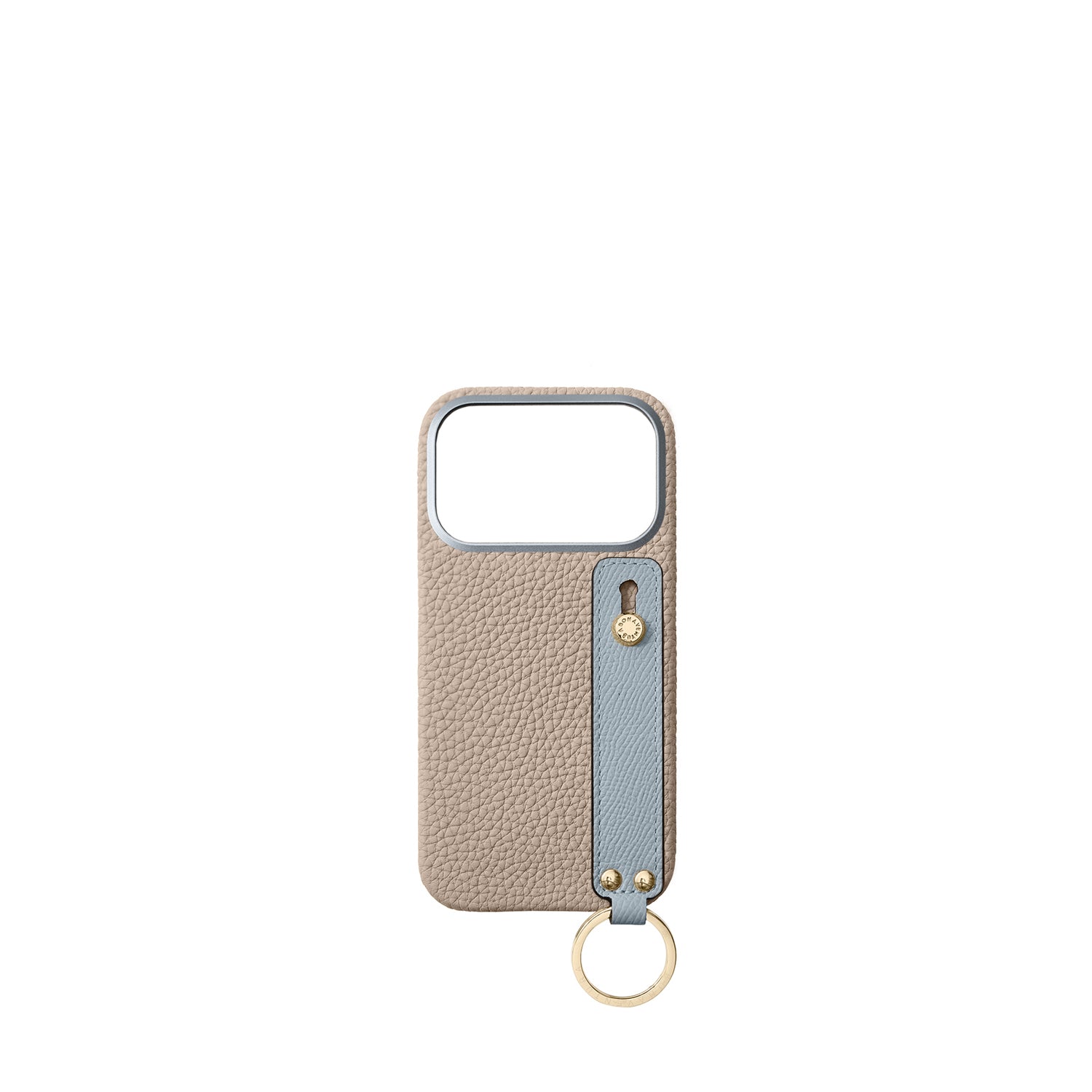 iPhone 17 Pro Back Cover Case with Handle Shrink Leather (Greige × Blue Lin - Gold)