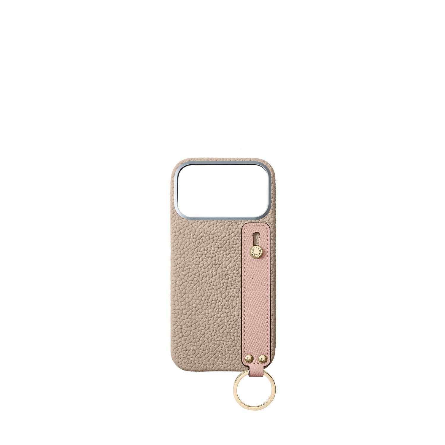 iPhone 17 Pro Max Back Cover Case with Handle Shrink Leather (Greige × Shell Pink - Gold)