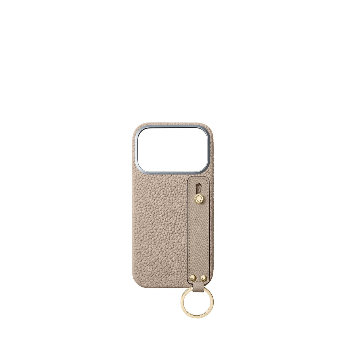 iPhone 18 Pro Back Cover Case with Handle Shrink Leather (Greige - Gold)
