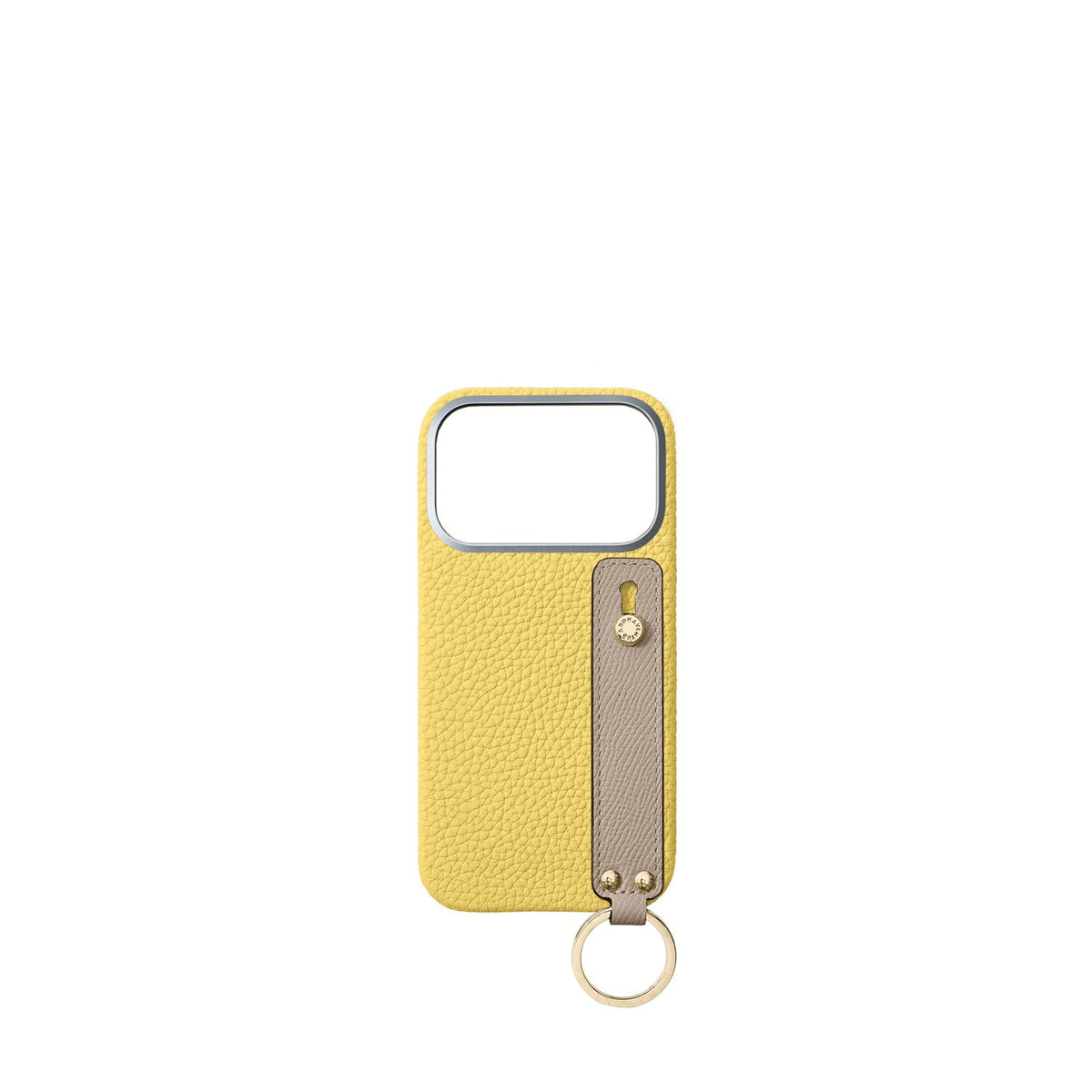 iPhone 18 Pro Back Cover Case with Handle Shrink Leather (Yellow × Greige - Gold)