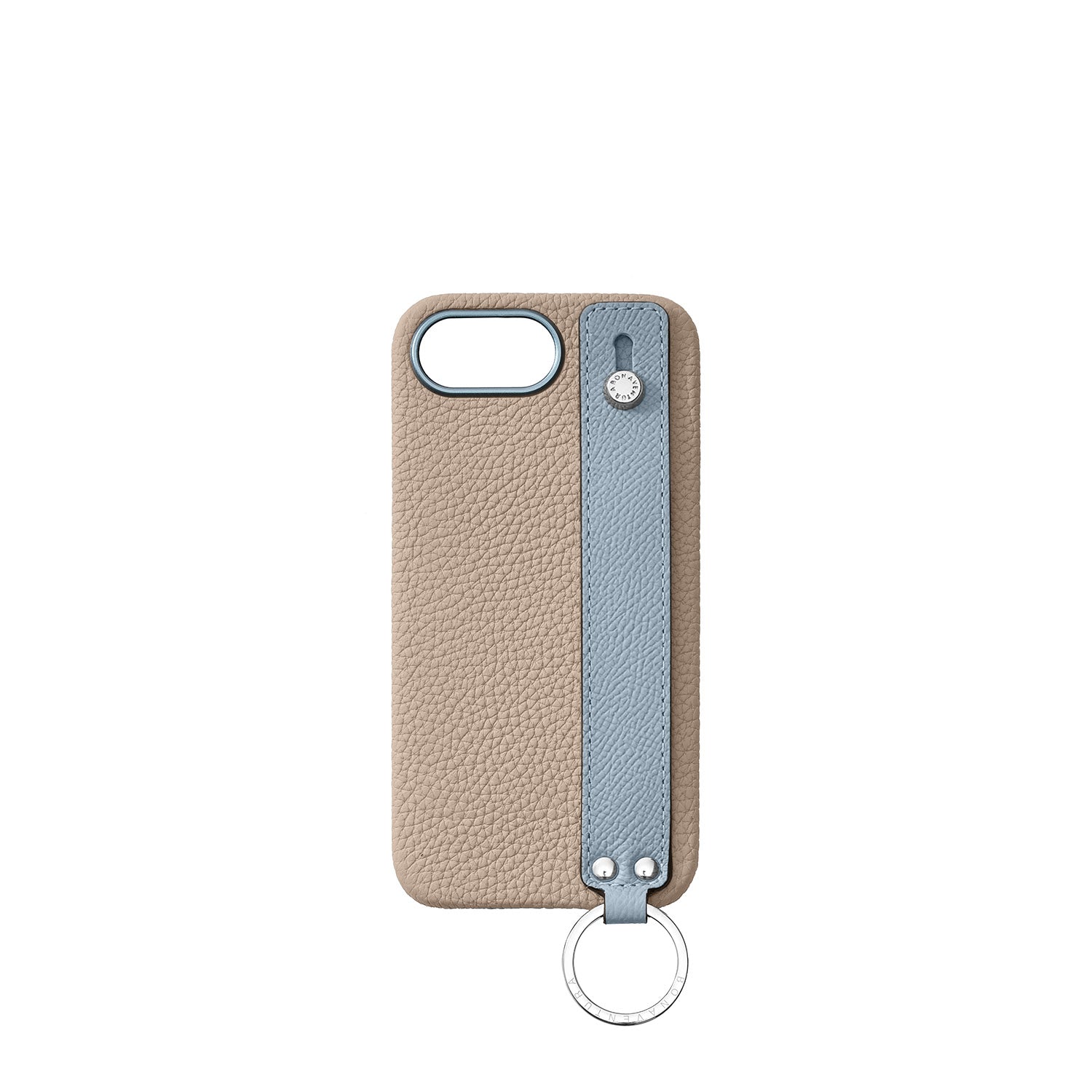 iPhone 16e Back Cover Case with Handle Shrink Leather (Greige × Blue Lin)