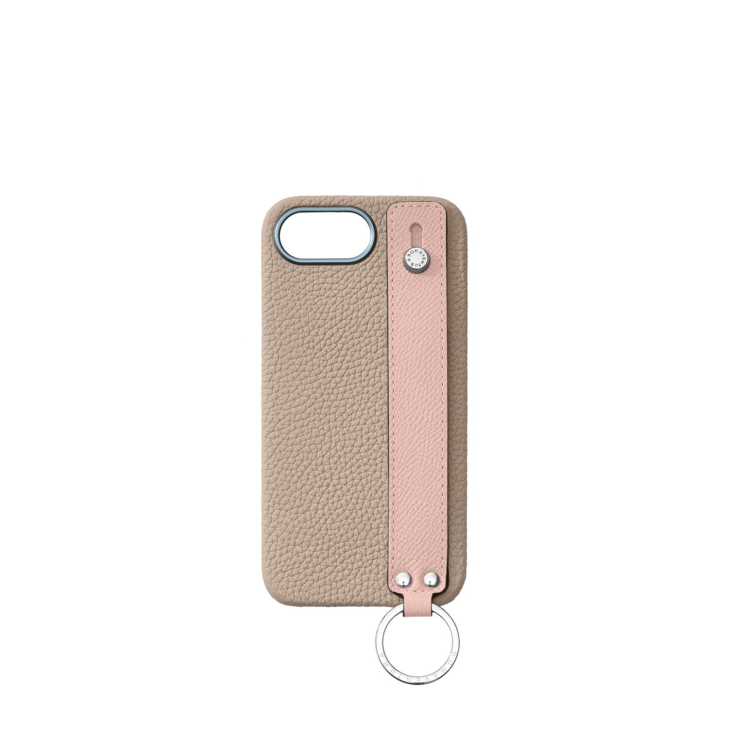 iPhone 16e Back Cover Case with Handle Shrink Leather (Greige × Shell Pink)