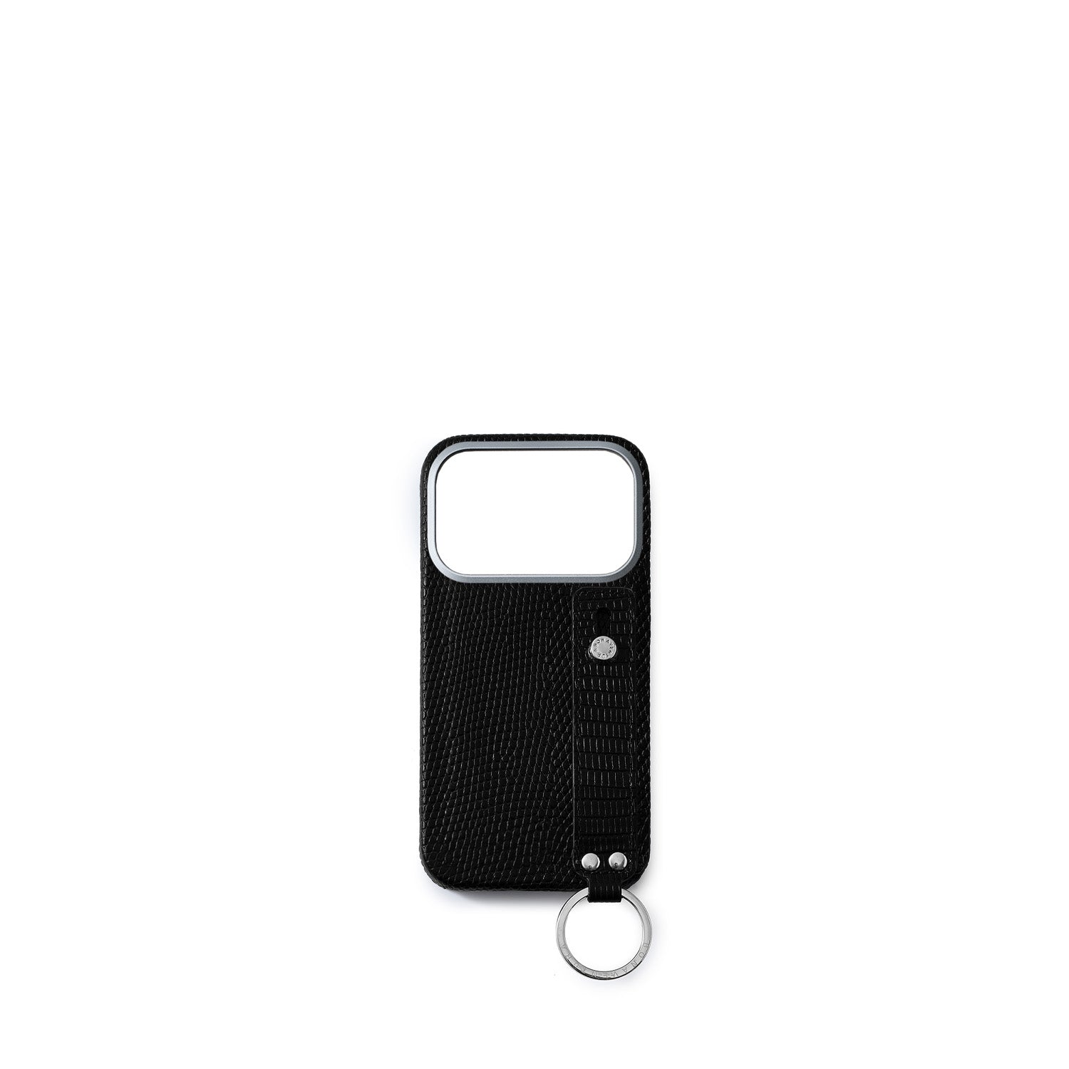 iPhone 17 Pro Back Cover Case with Handle Embossed Lizard Leather (Black - Silver)