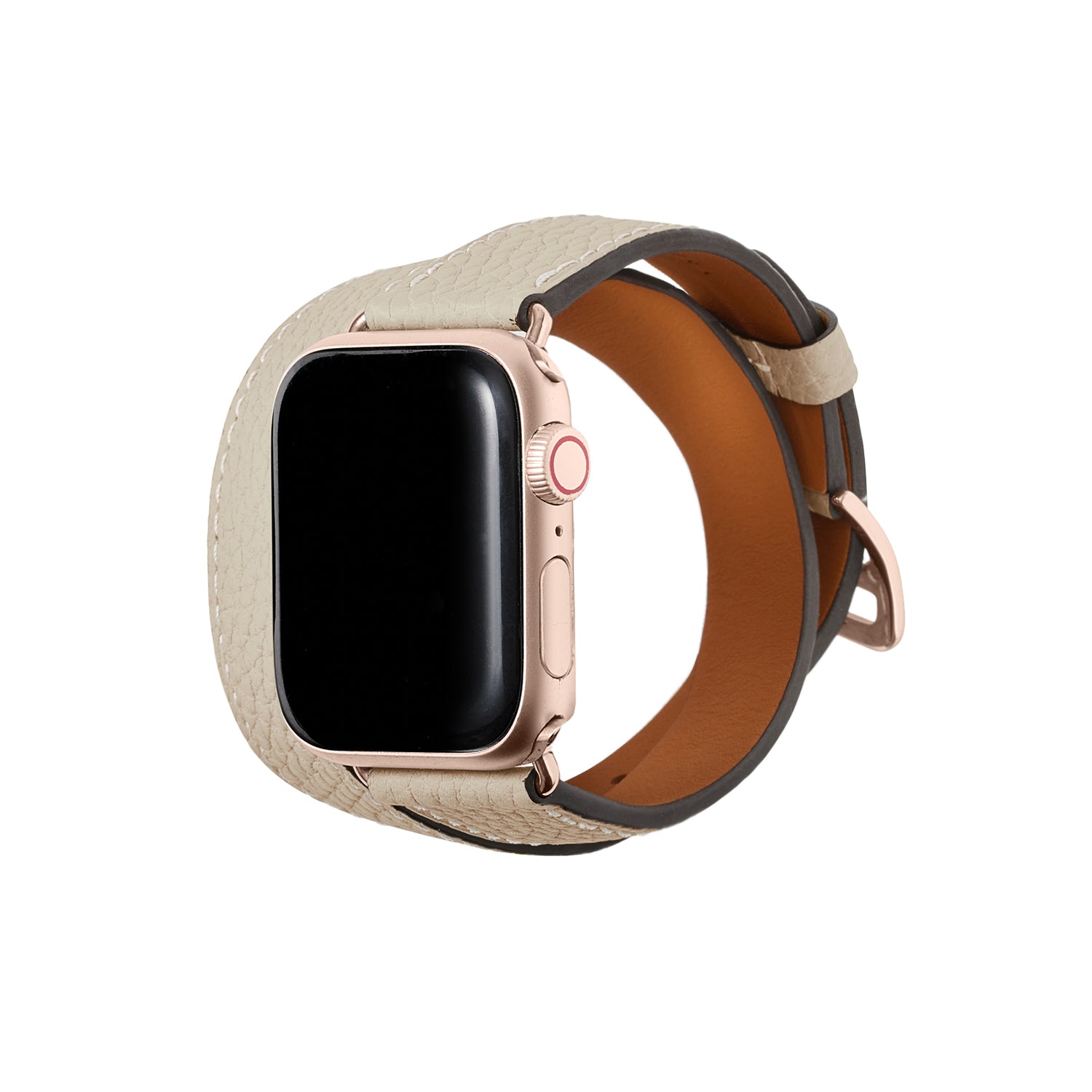 Double Tour Apple Watch Band Shrink Leather (Gold Adapter) (Ivory - 38mm/40mm/41mm/42mm - S / M)