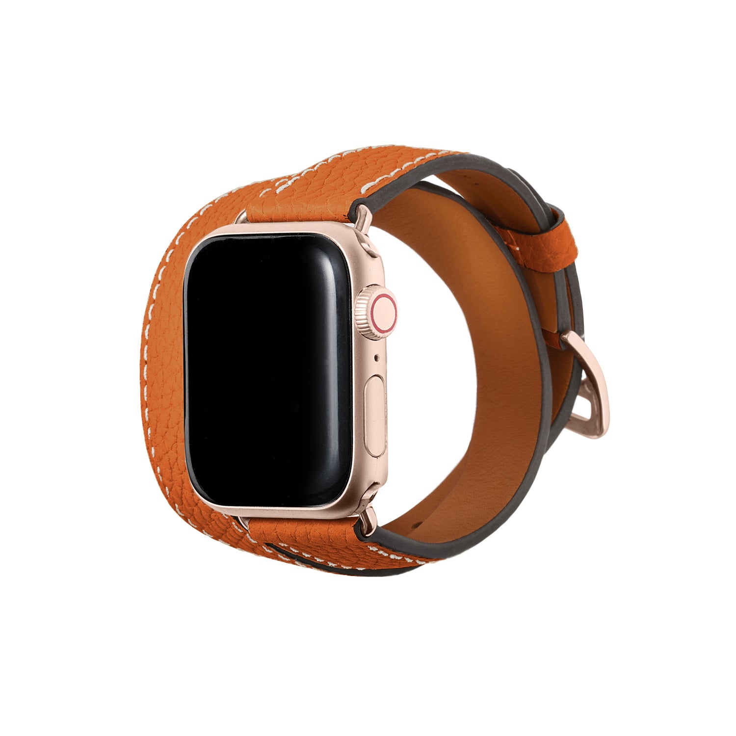 Double Tour Apple Watch Band Shrink Leather (Gold Adapter) (Orange - 38mm/40mm/41mm/42mm - S / M)