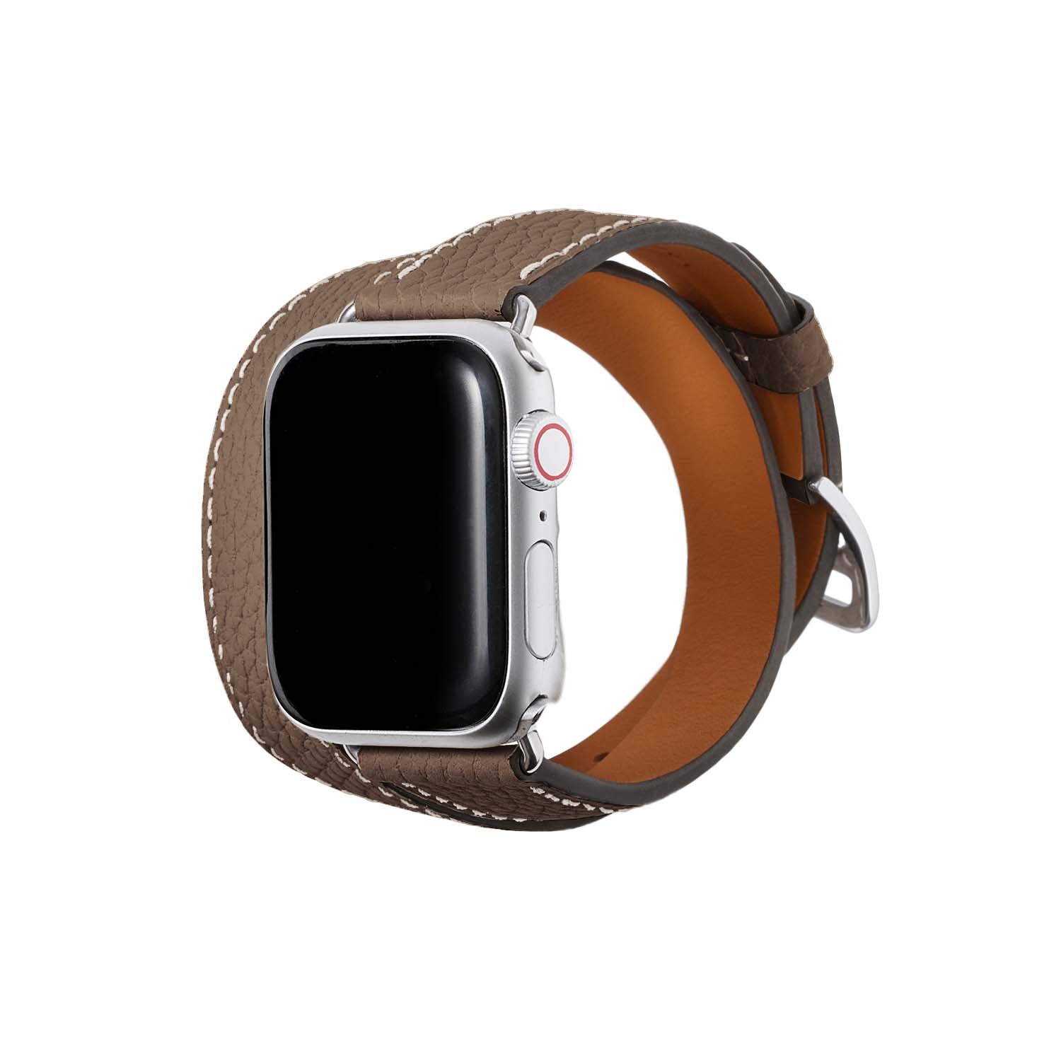 Double Tour Apple Watch Band Shrink Leather (Silver Adapter - Etoupe - 38mm/40mm/41mm/42mm - S / M)
