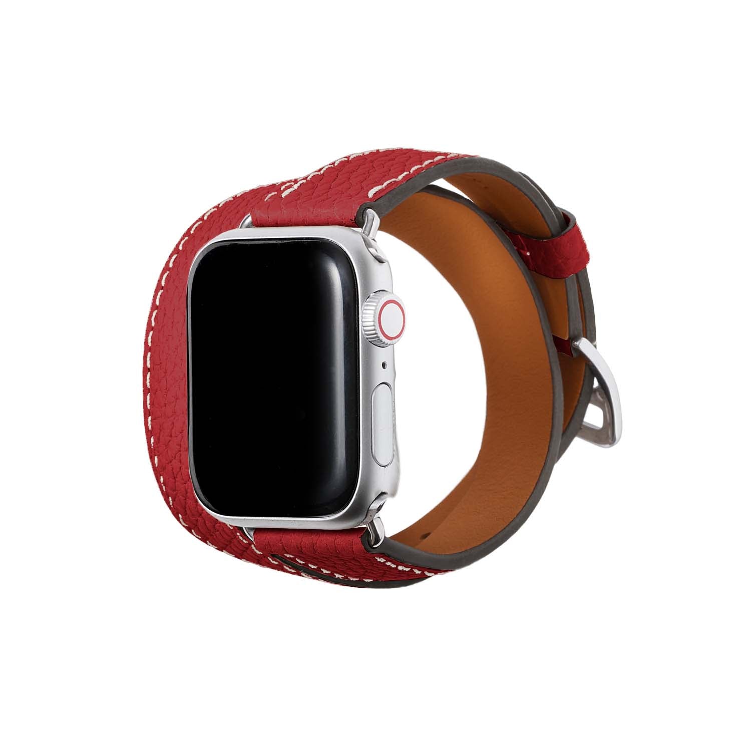 Double Tour Apple Watch Band Shrink Leather (Silver Adapter - Red - 38mm/40mm/41mm/42mm - S / M)