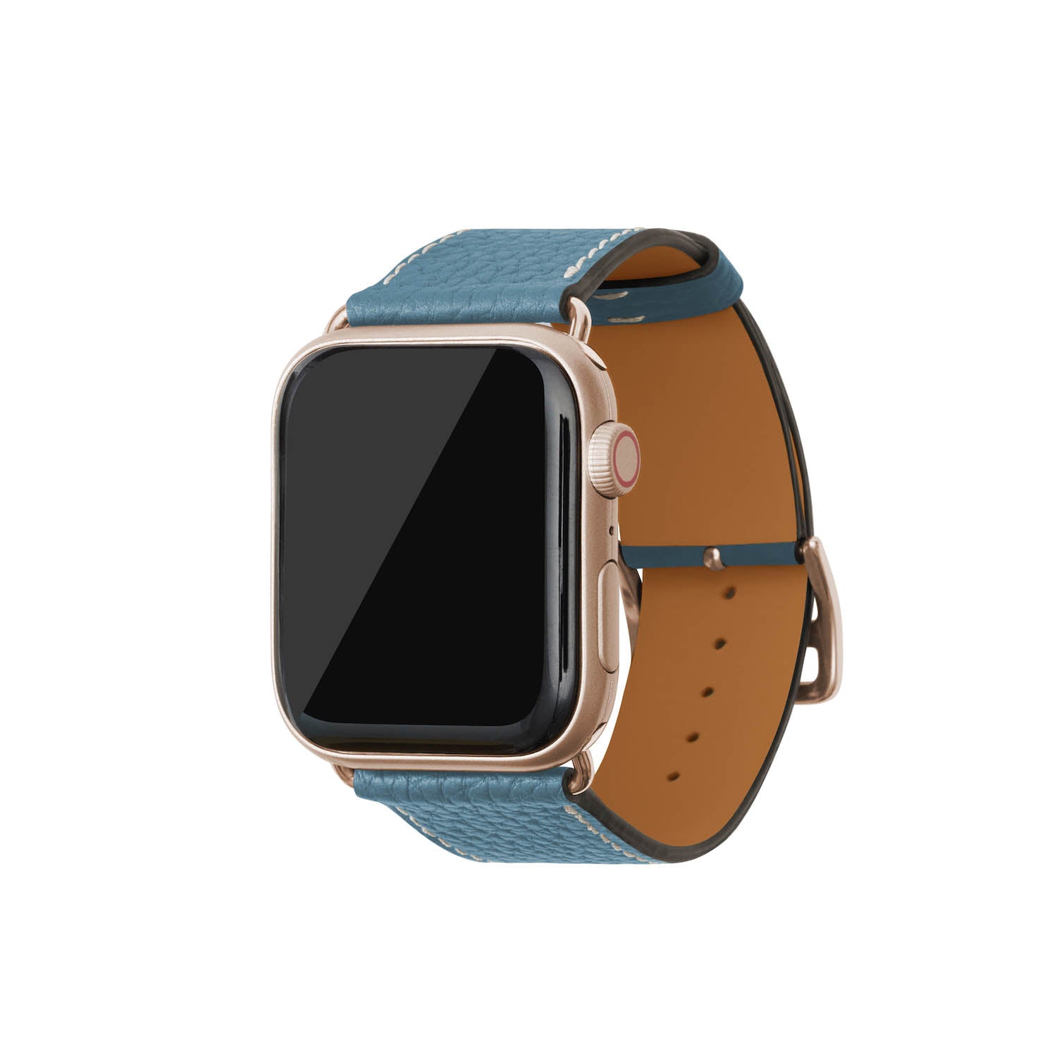 Apple Watch Band Bottalato Leather (Gold Adapter) (Blue Cyan - 44mm/45mm/46mm/49mm - M / L)