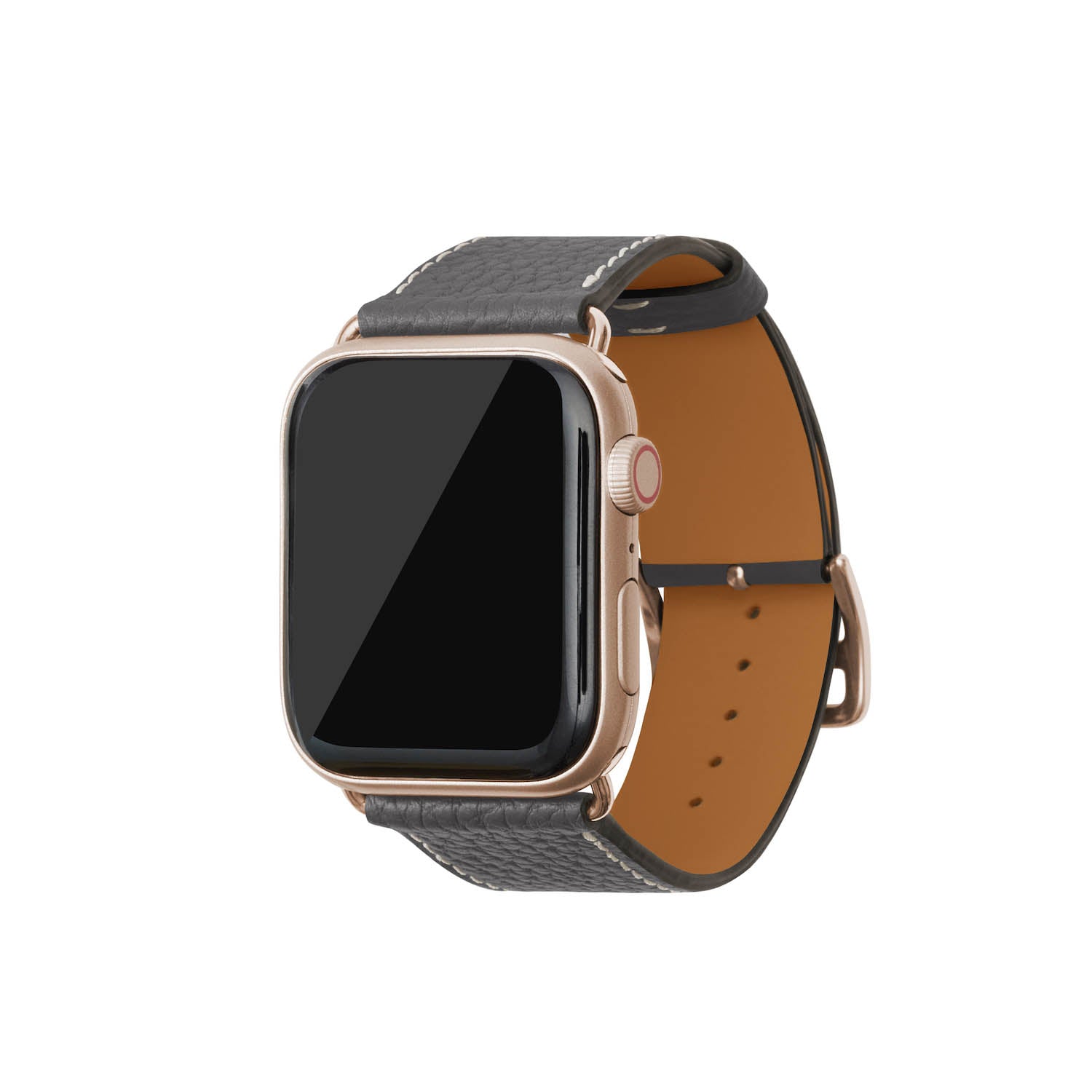 Apple Watch Band Shrink Leather (Gold Adapter - Charcoal Gray - 44mm/45mm/46mm/49mm - M / L)