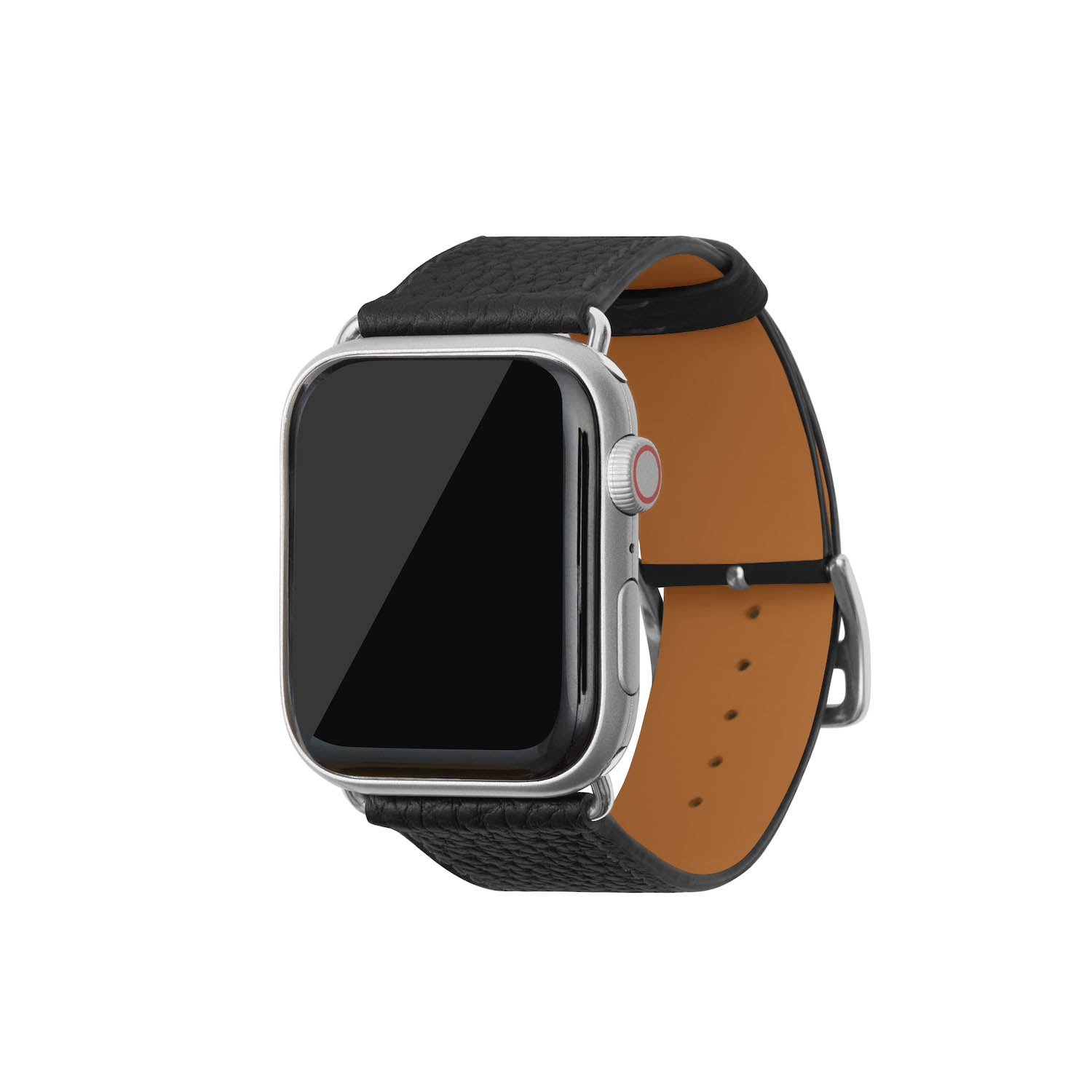 Apple Watch Band Shrink Leather (Silver Adapter - Black - 44mm/45mm/46mm/49mm - M / L)