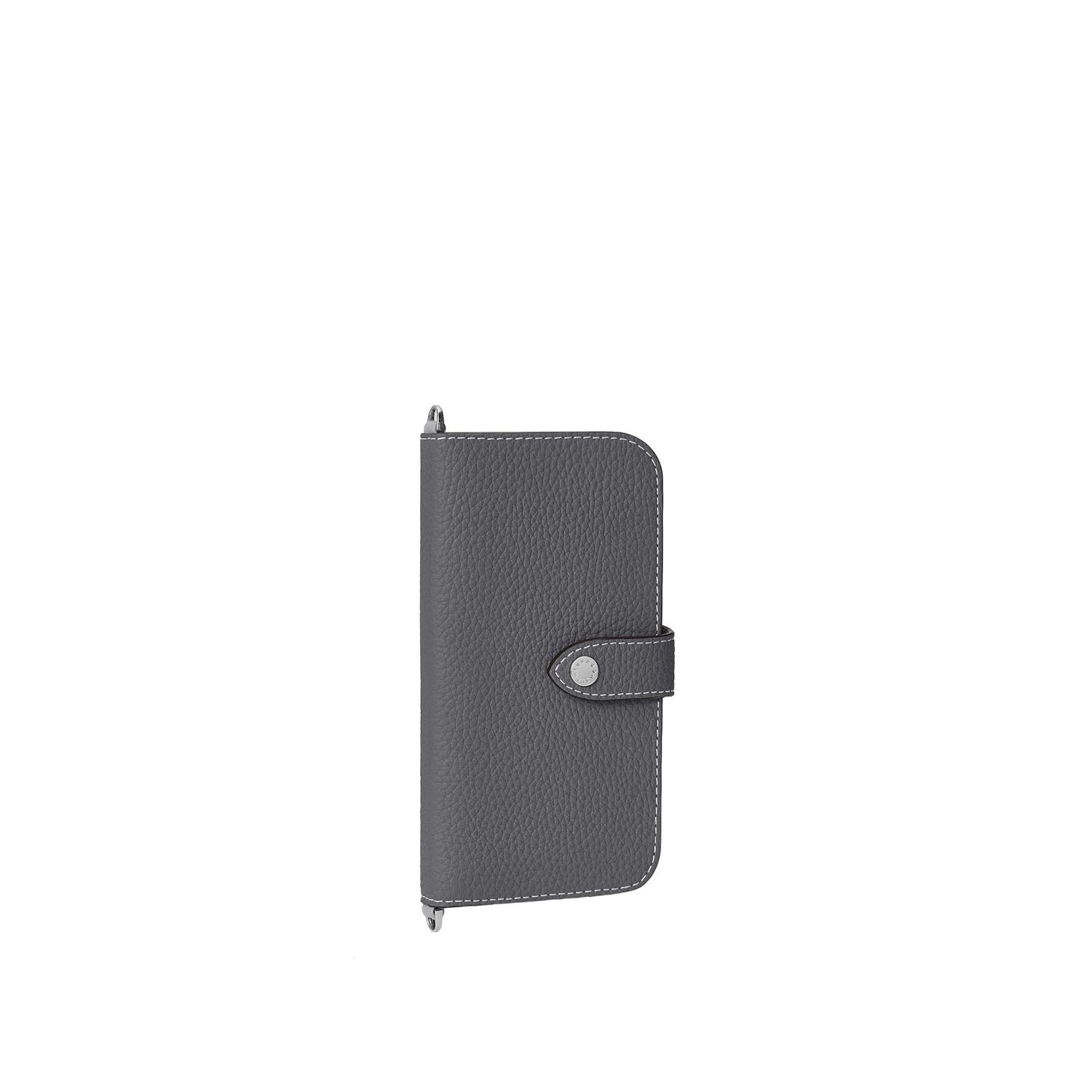 iPhone 17 Pro Belted Diary Case Shrink Leather (Charcoal Gray × True Gray)
