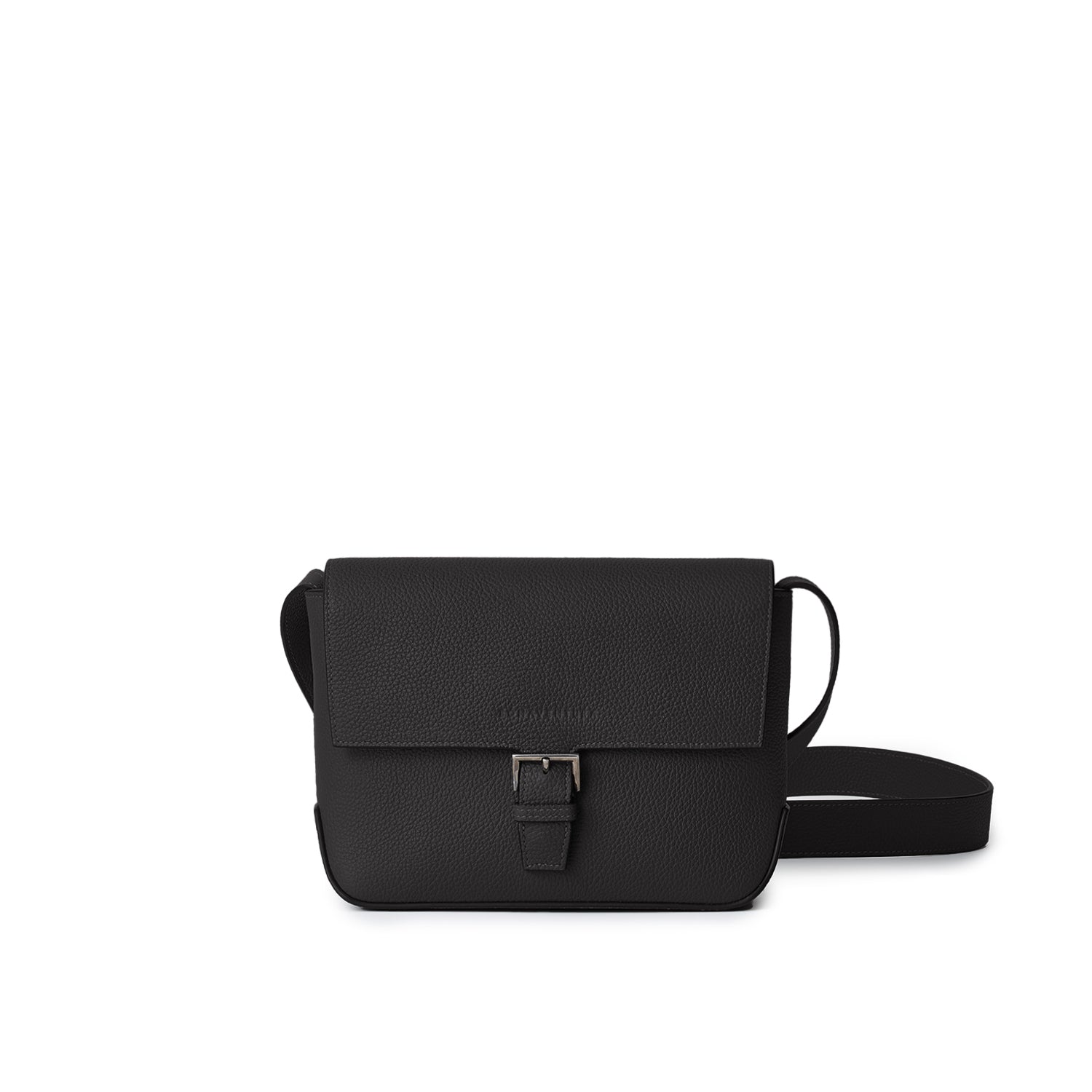Gino Crossbody Bag with Flap Shrink Leather (Black)