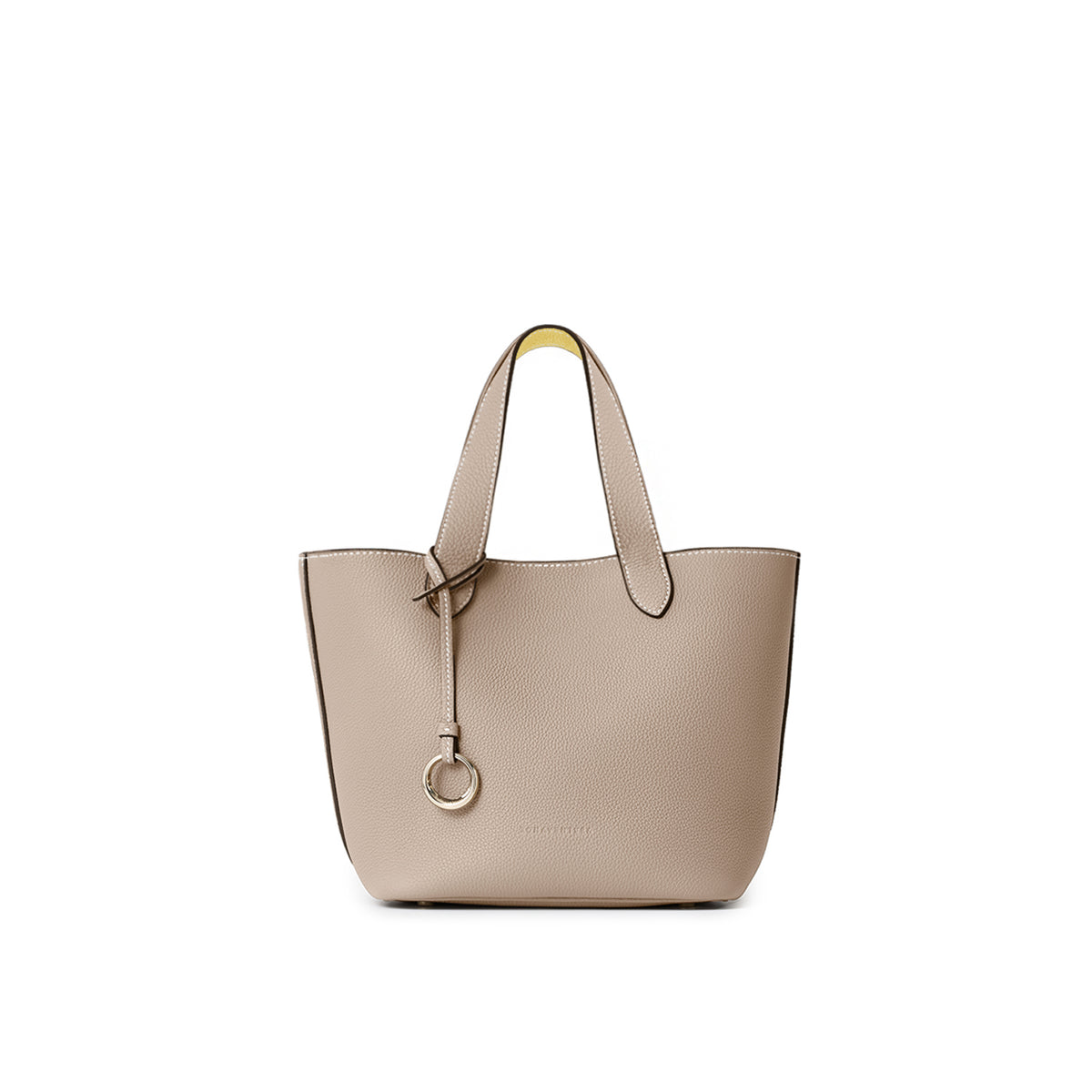 Alina 2-way Tote Bag Small Shrink Leather (Greige × Yellow - Small)
