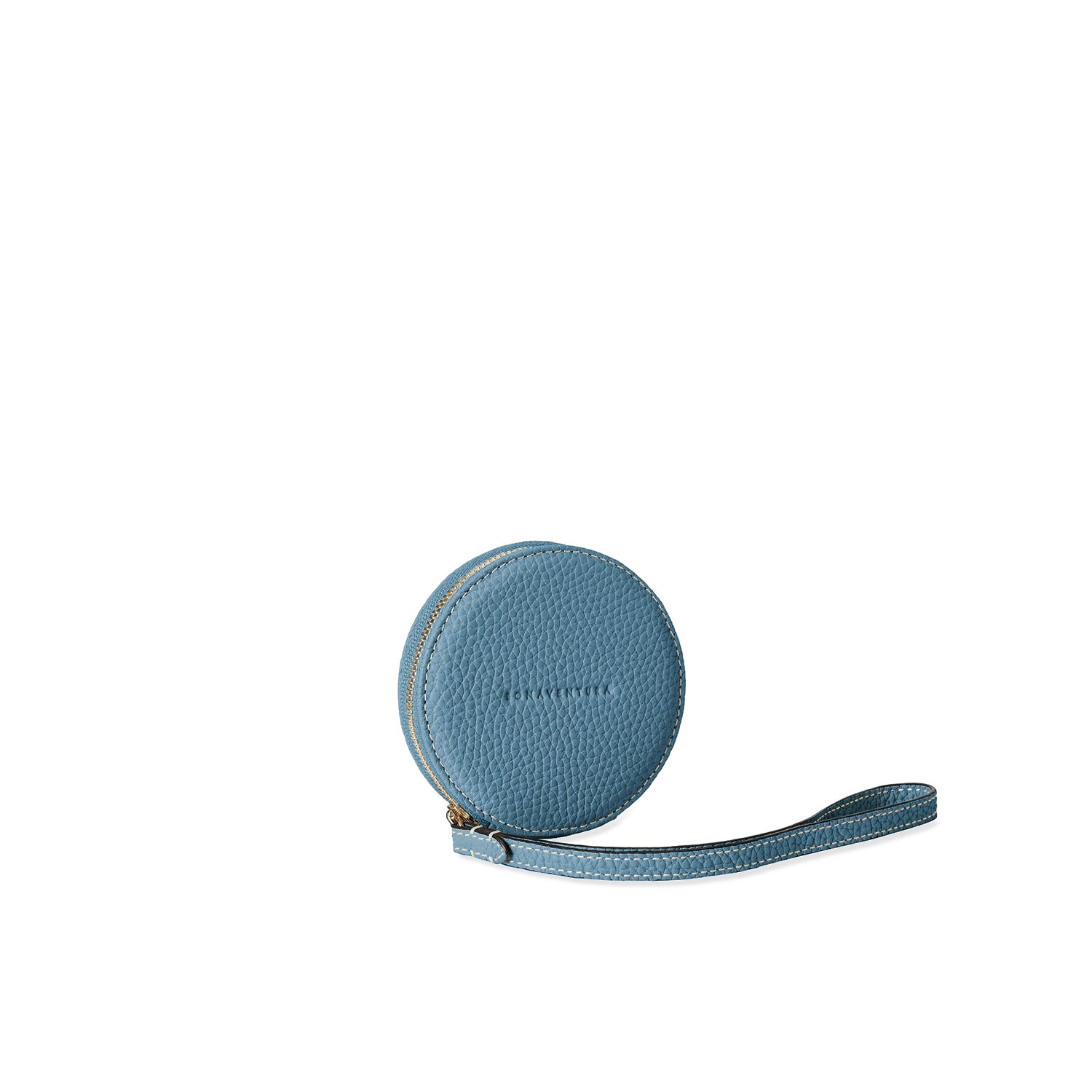 Gusseted Round Coin Case Bottalato Leather (Blue Cyan)